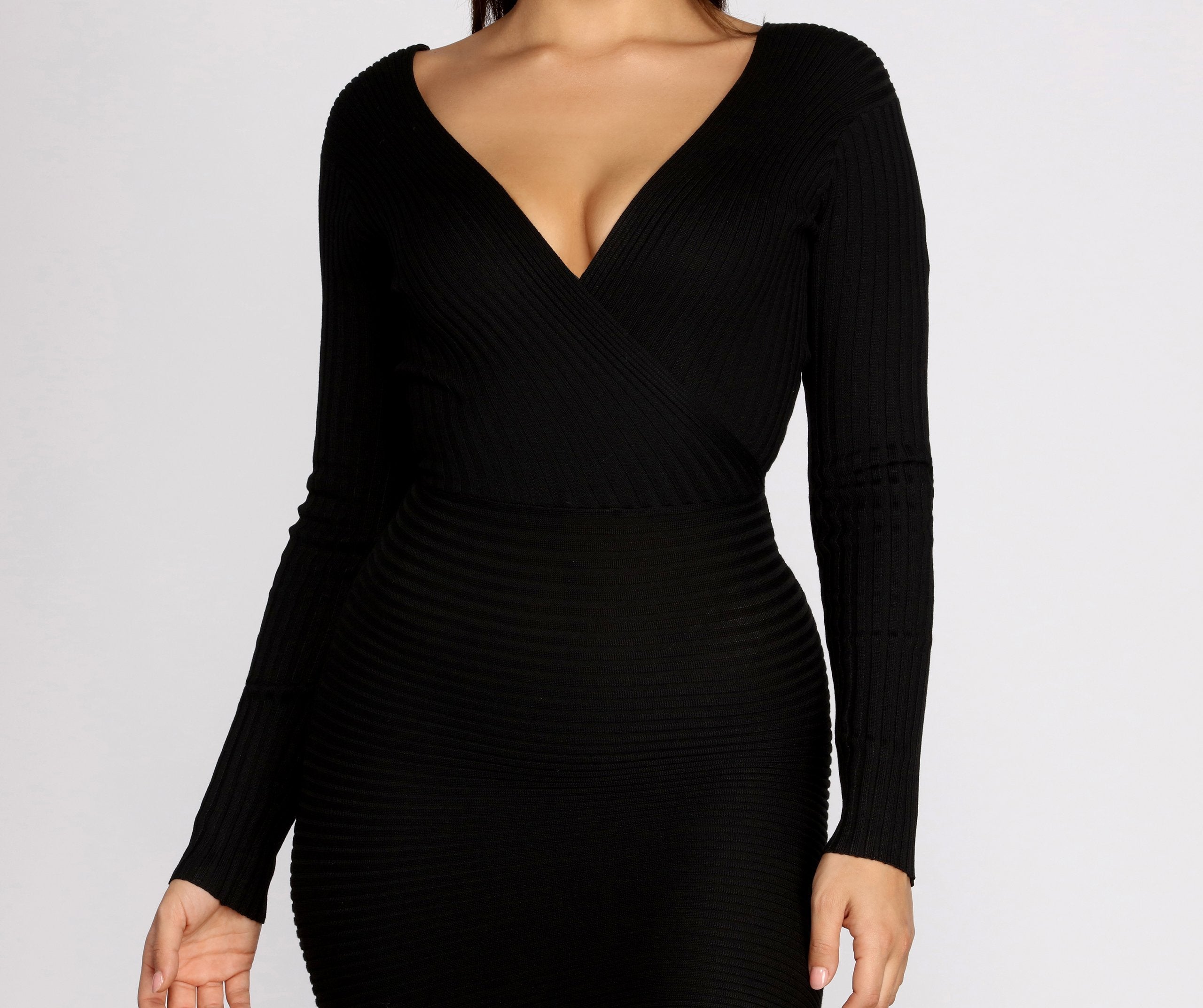 Long Sleeve Ribbed Mini Dress - Lady Occasions