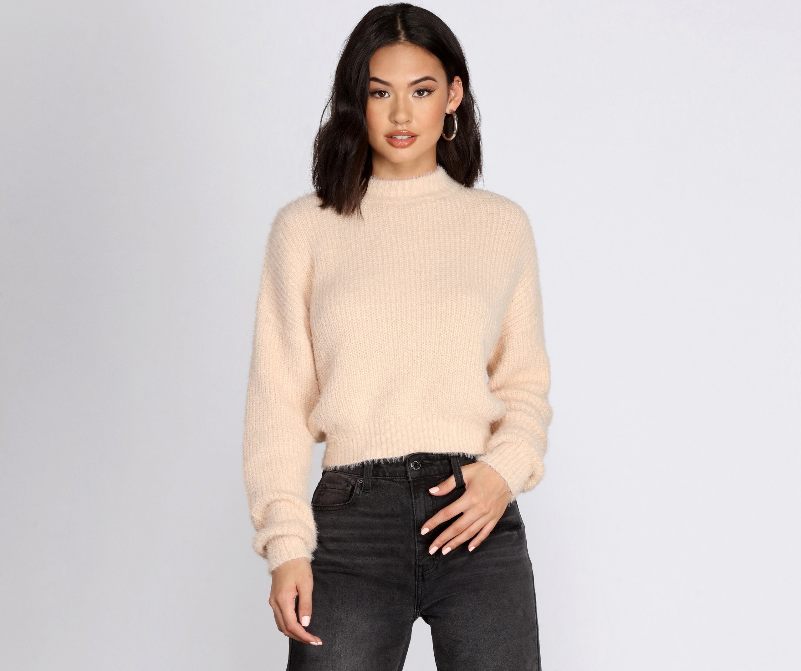 Angora Knit Mock Neck Sweater - Lady Occasions