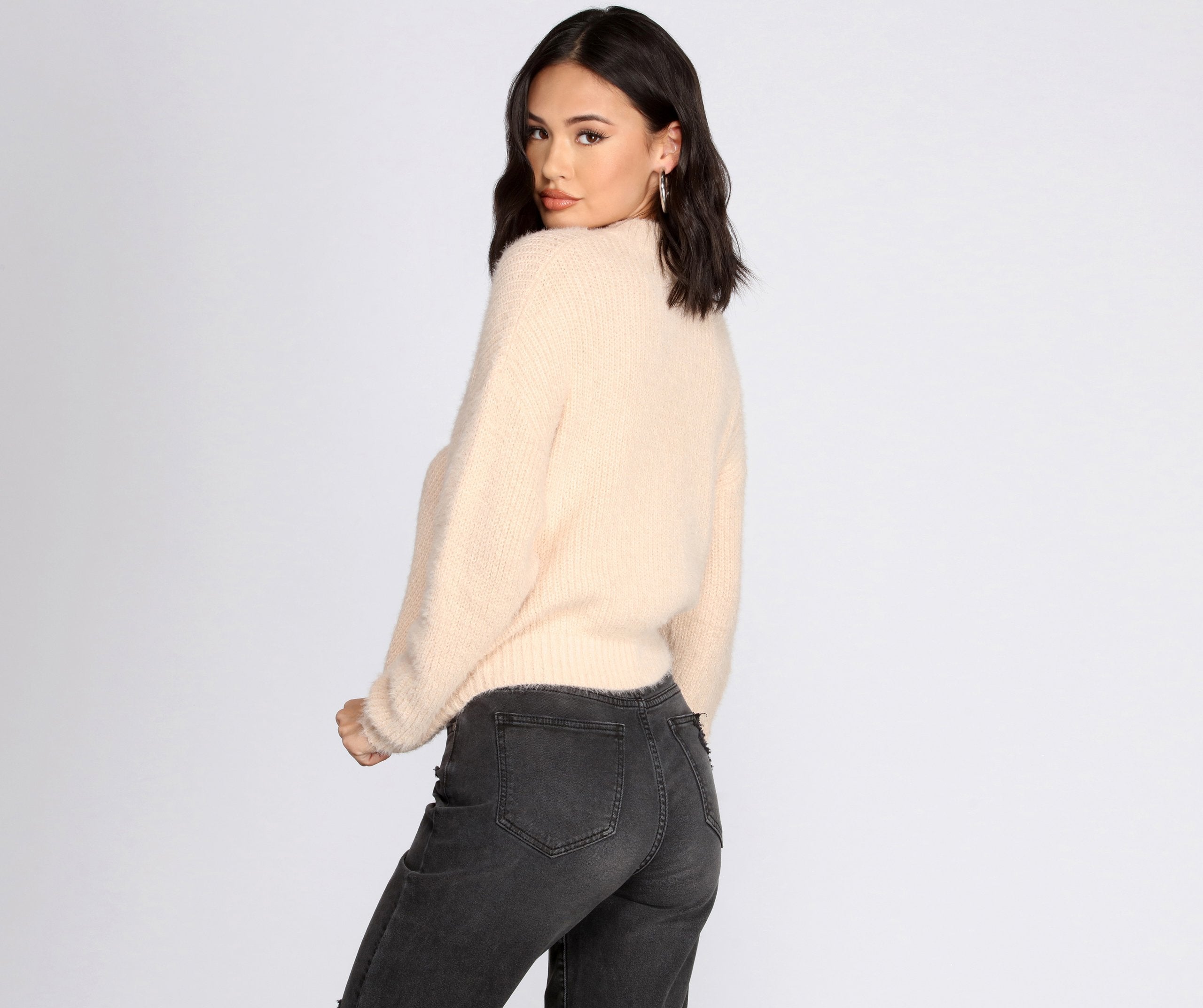 Angora Knit Mock Neck Sweater - Lady Occasions