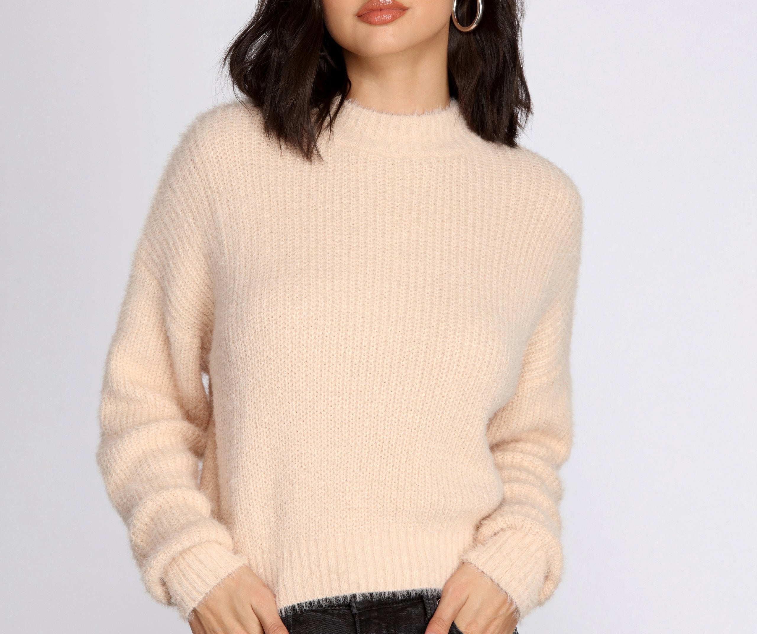 Angora Knit Mock Neck Sweater - Lady Occasions