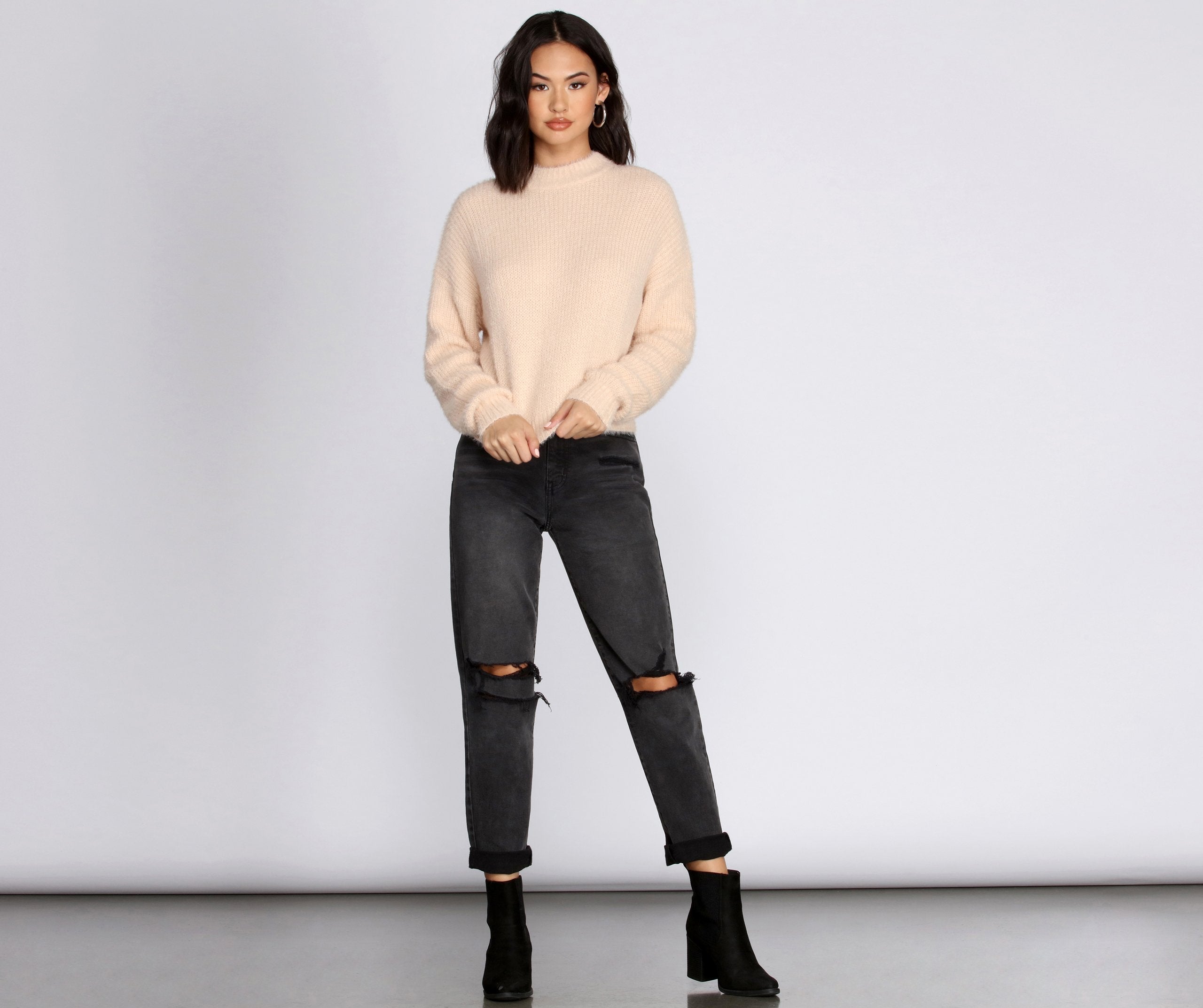 Angora Knit Mock Neck Sweater - Lady Occasions