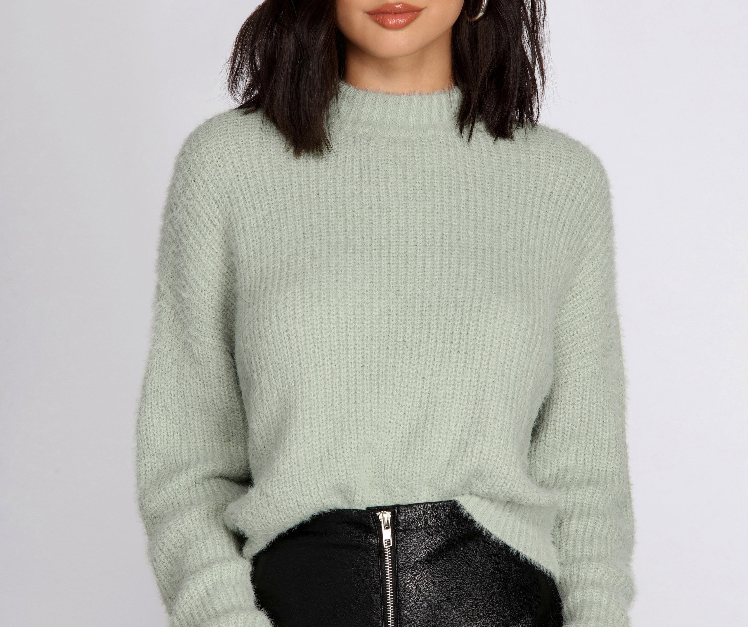 Angora Knit Mock Neck Sweater - Lady Occasions