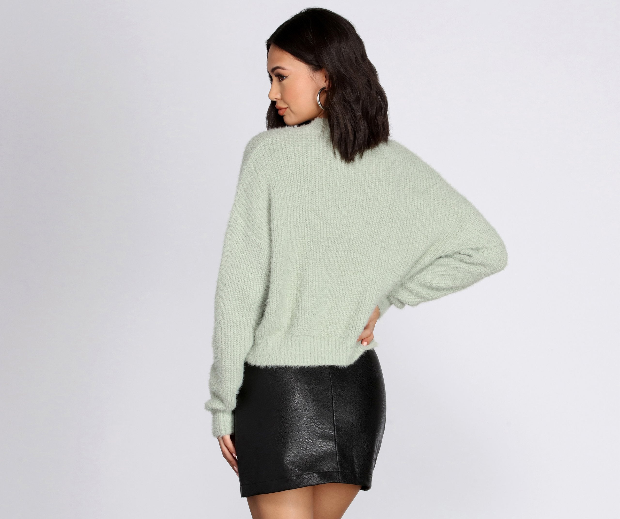 Angora Knit Mock Neck Sweater - Lady Occasions