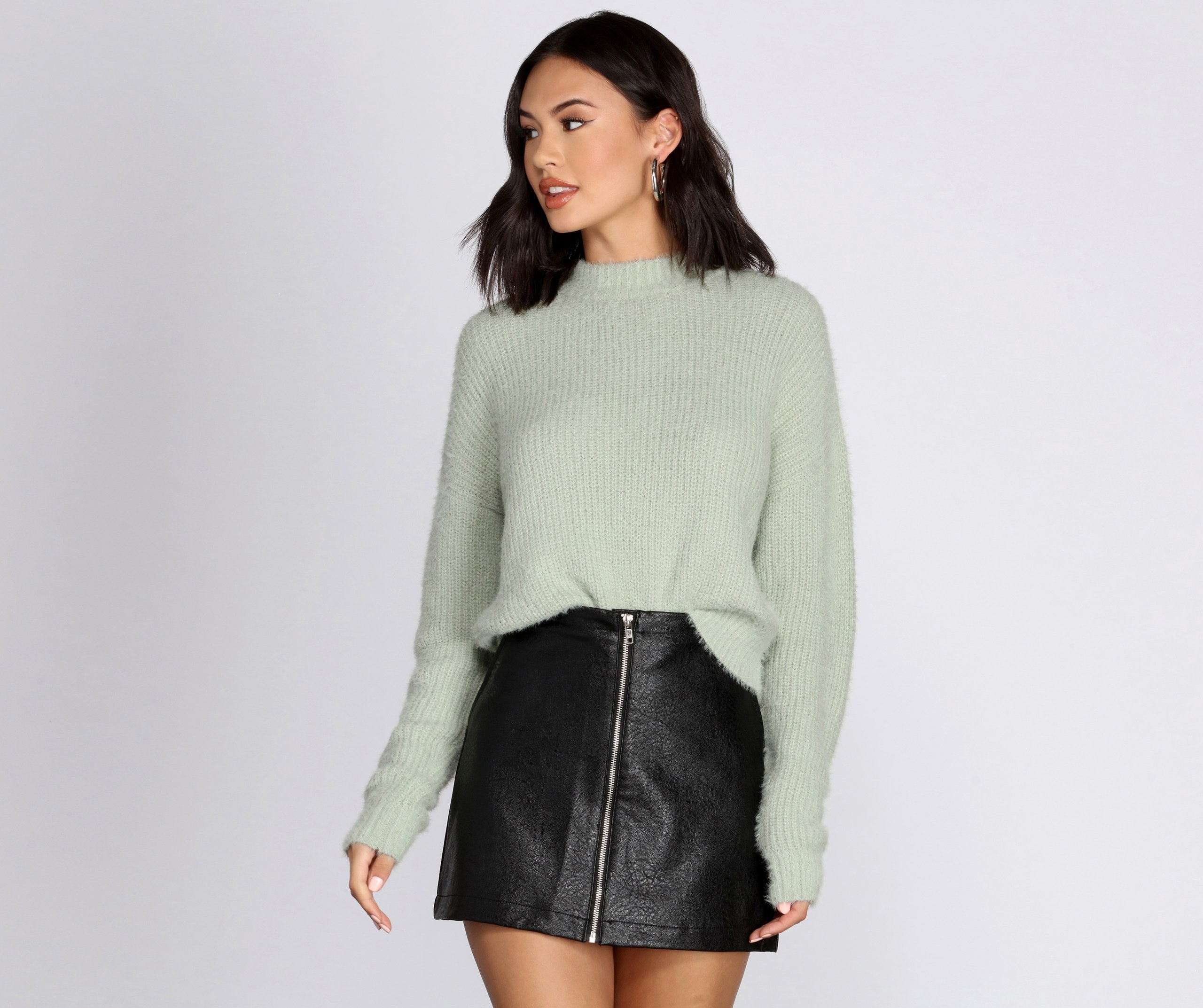 Angora Knit Mock Neck Sweater - Lady Occasions