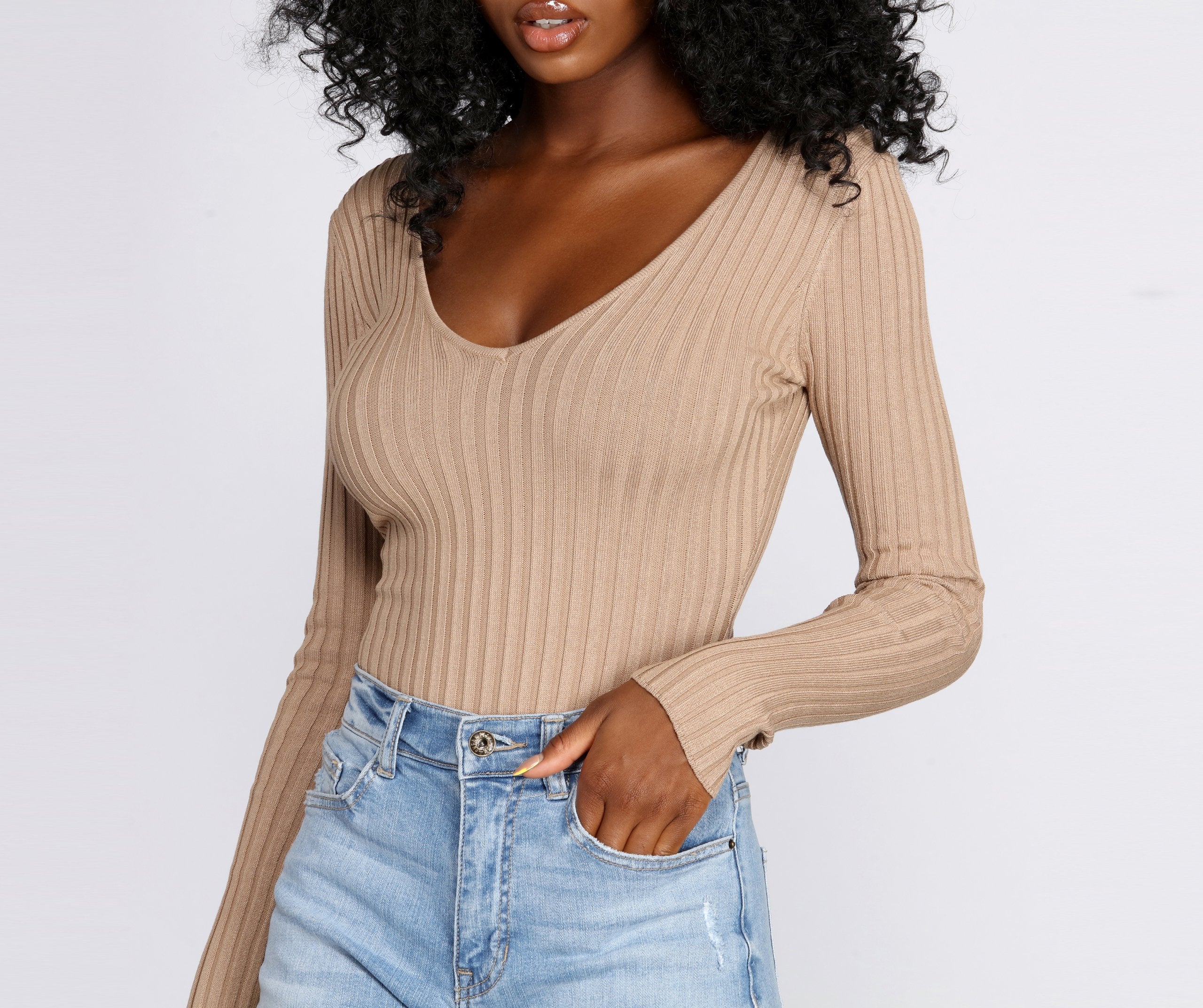 Basic Babe Sweater Bodysuit - Lady Occasions