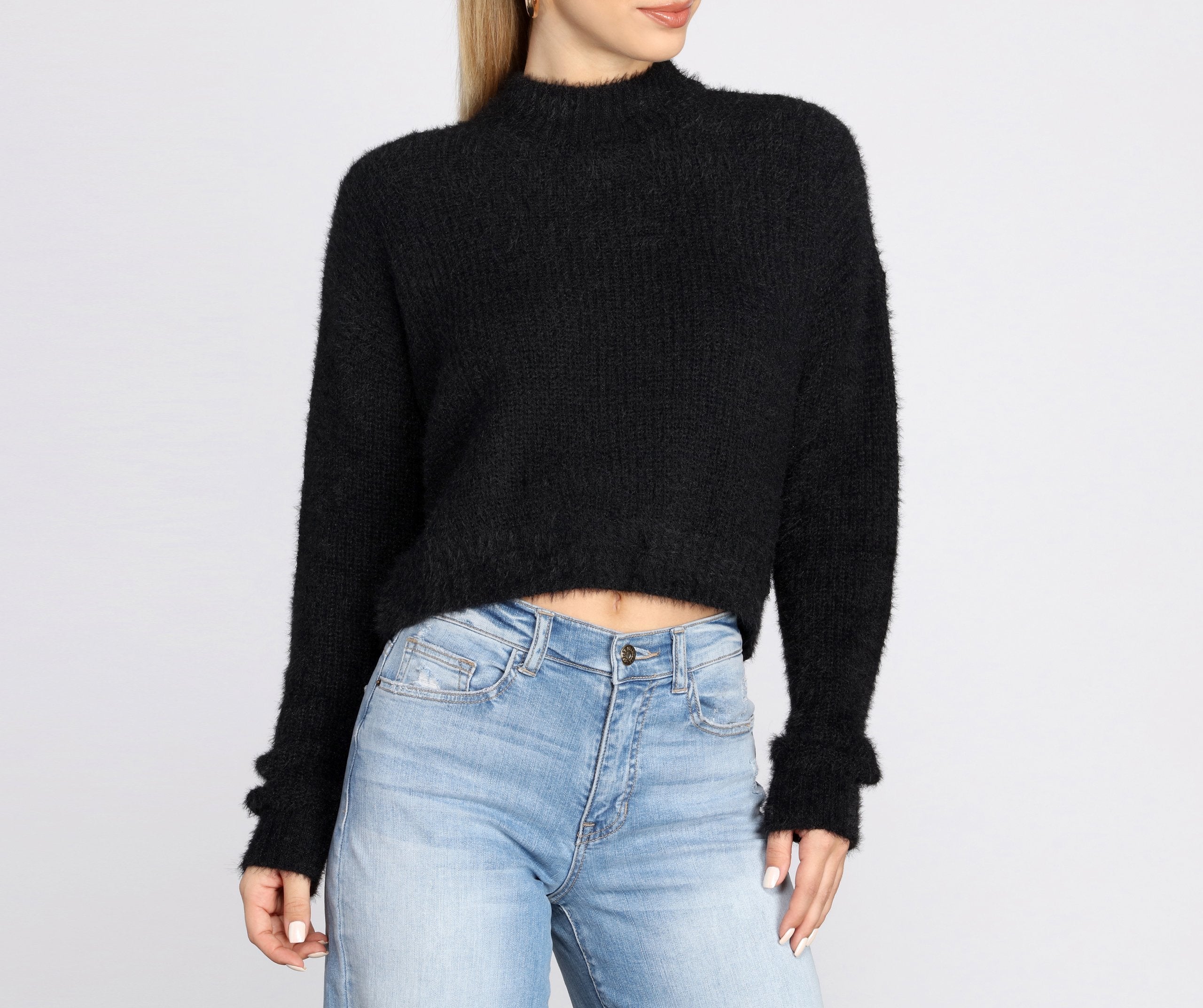 Angora Knit Mock Neck Sweater - Lady Occasions