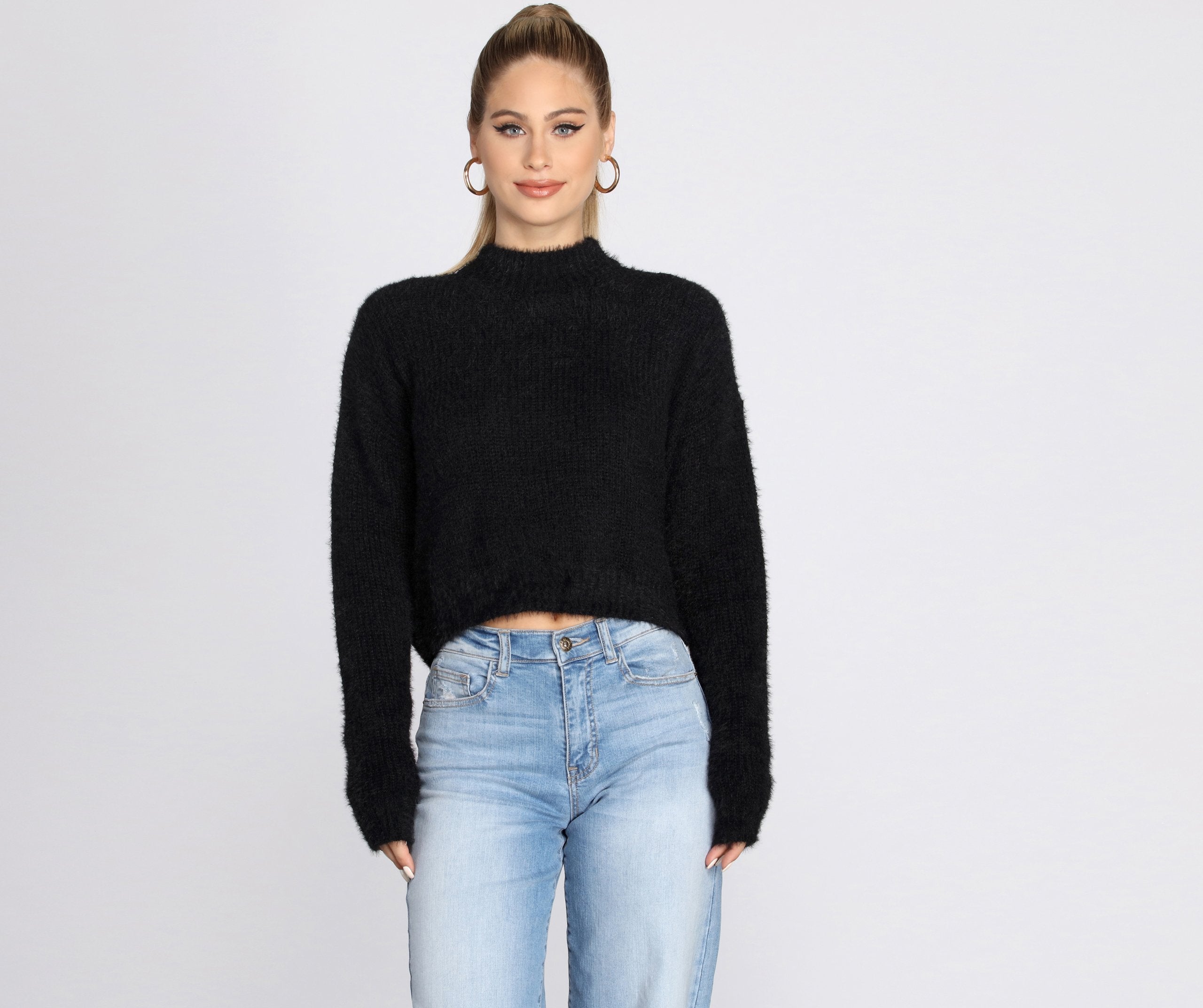 Angora Knit Mock Neck Sweater - Lady Occasions