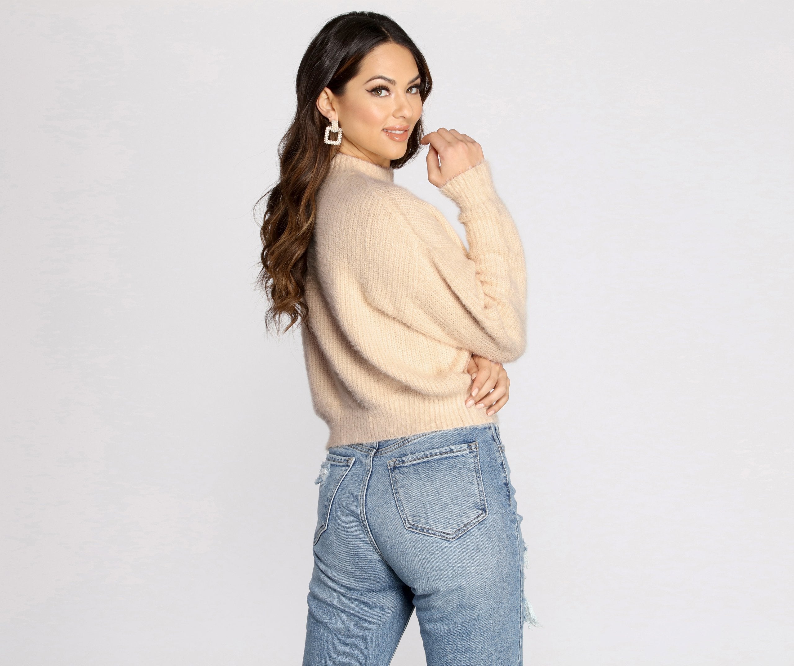 Angora Knit Mock Neck Sweater - Lady Occasions