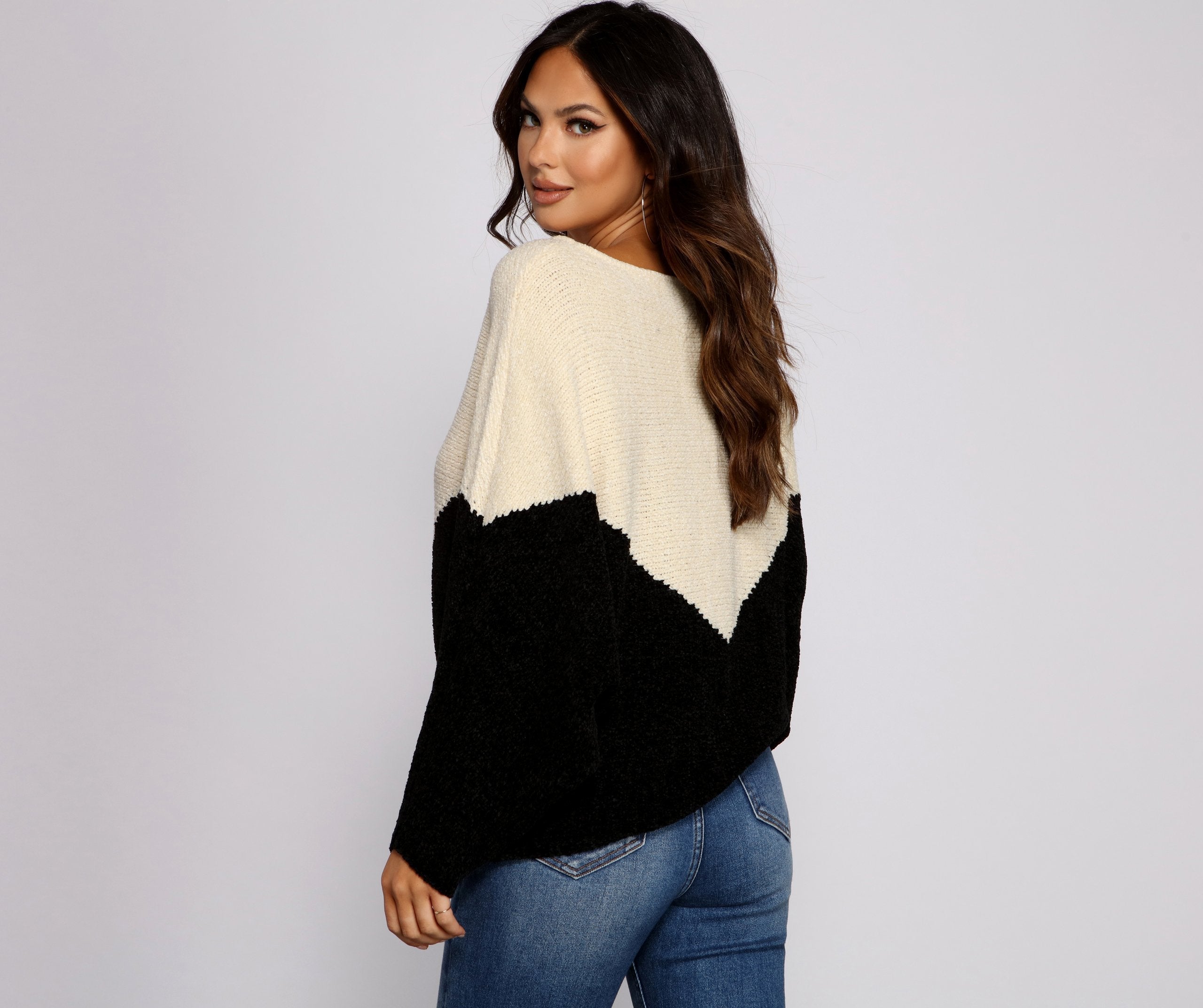 Two Tone Chenille Boat Neck Sweater - Lady Occasions