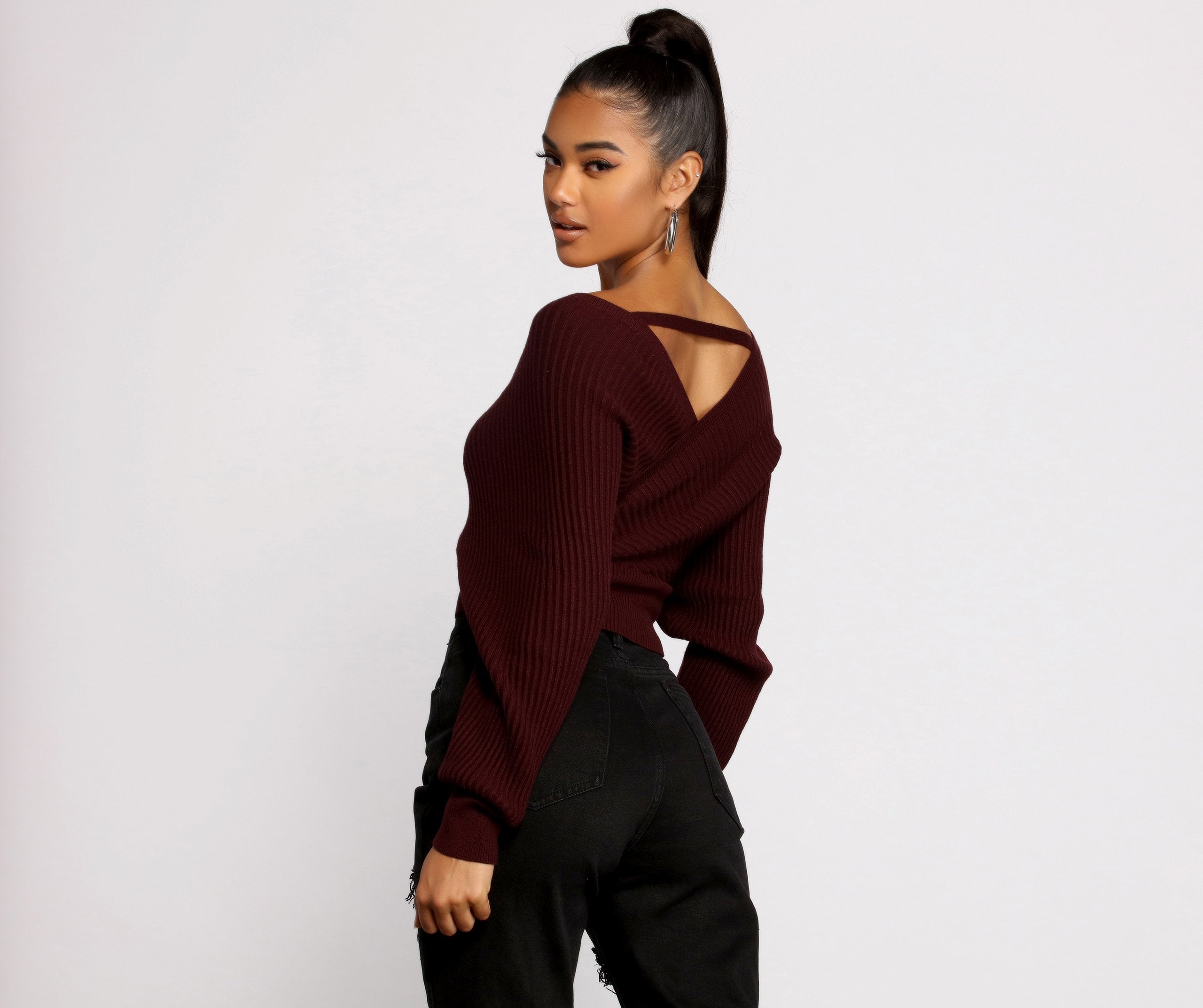 Doll It Up Open Back Ribbed Sweater - Lady Occasions