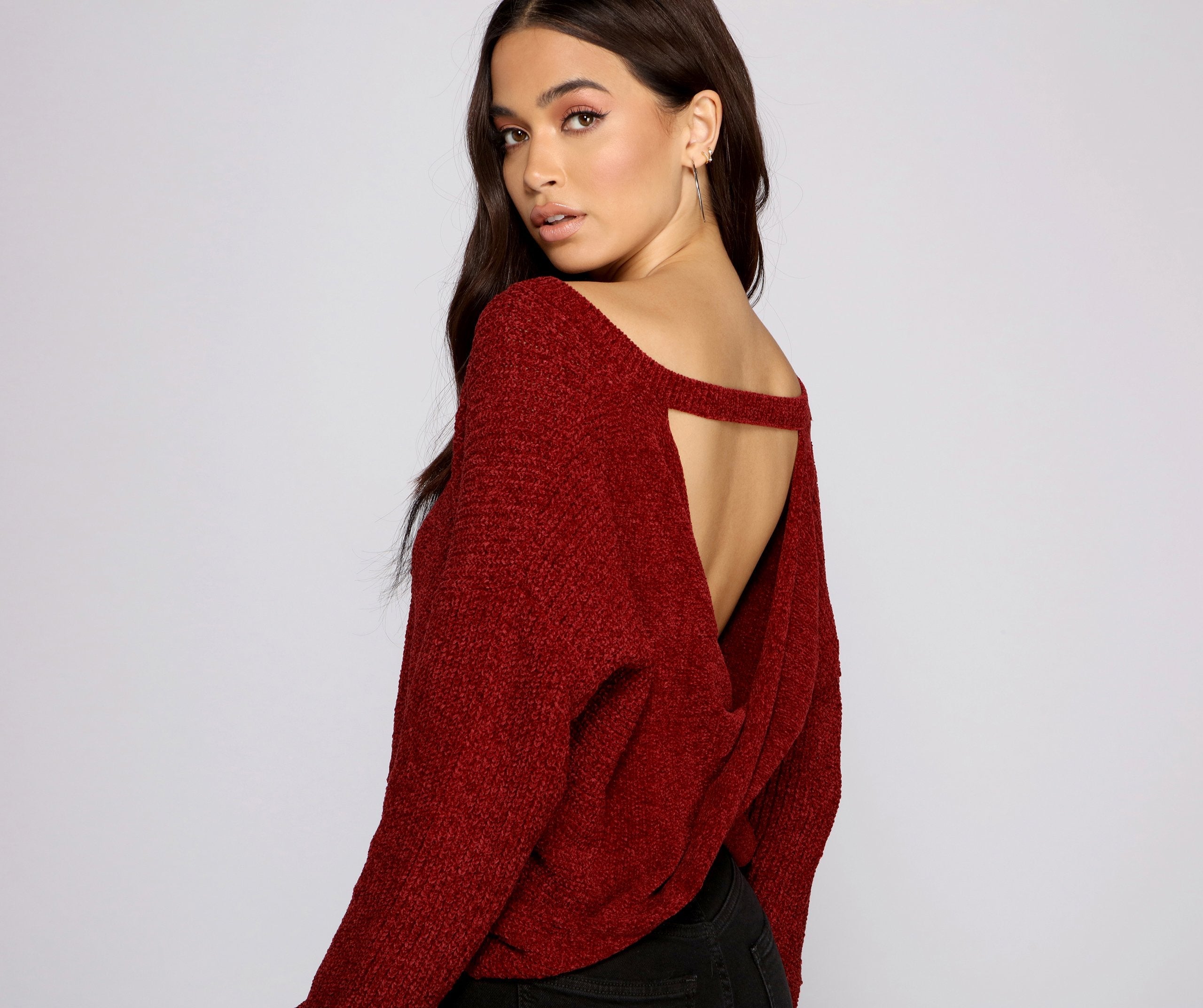 Casually Chic Twist Back Chenille Sweater - Lady Occasions