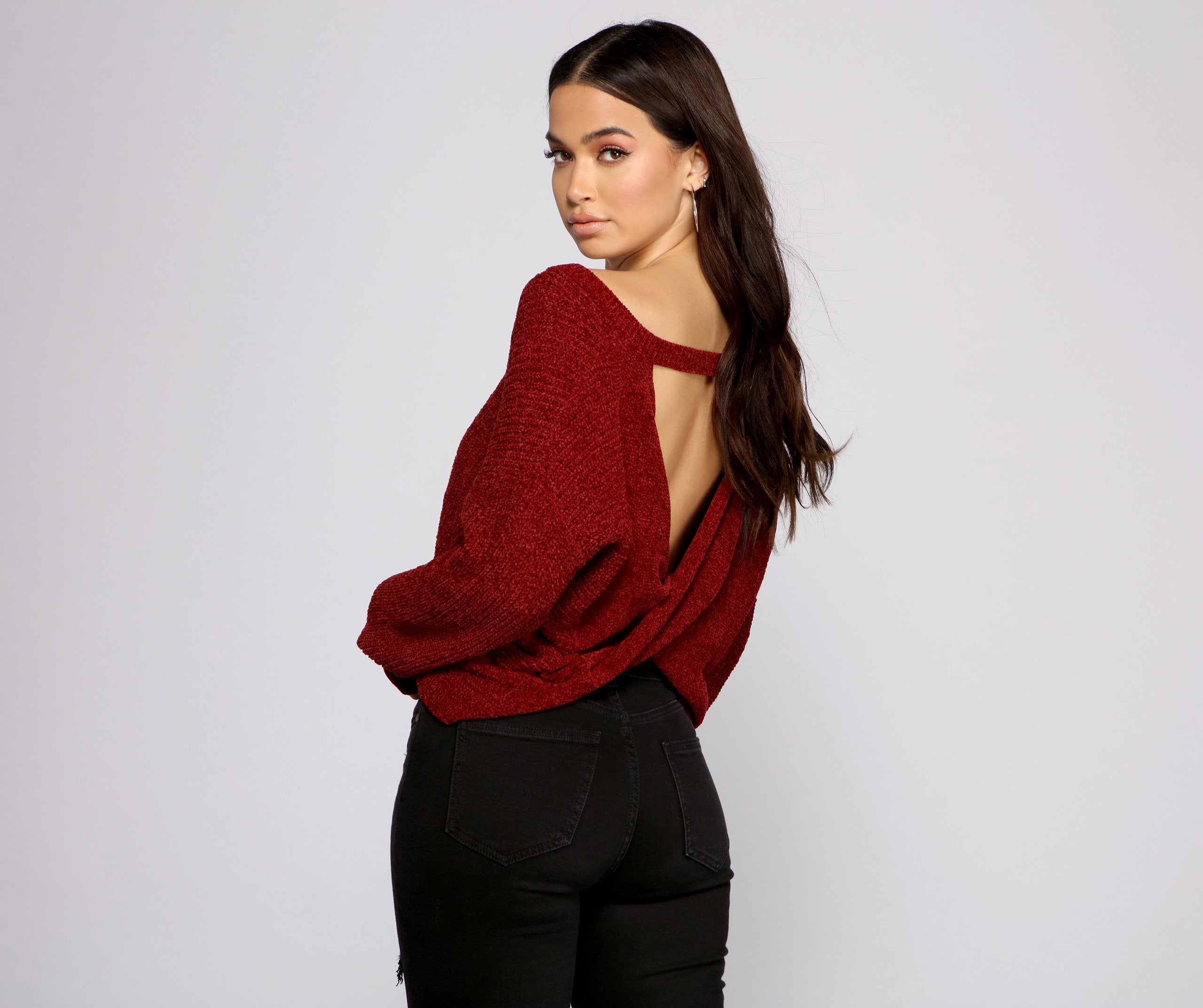 Casually Chic Twist Back Chenille Sweater - Lady Occasions