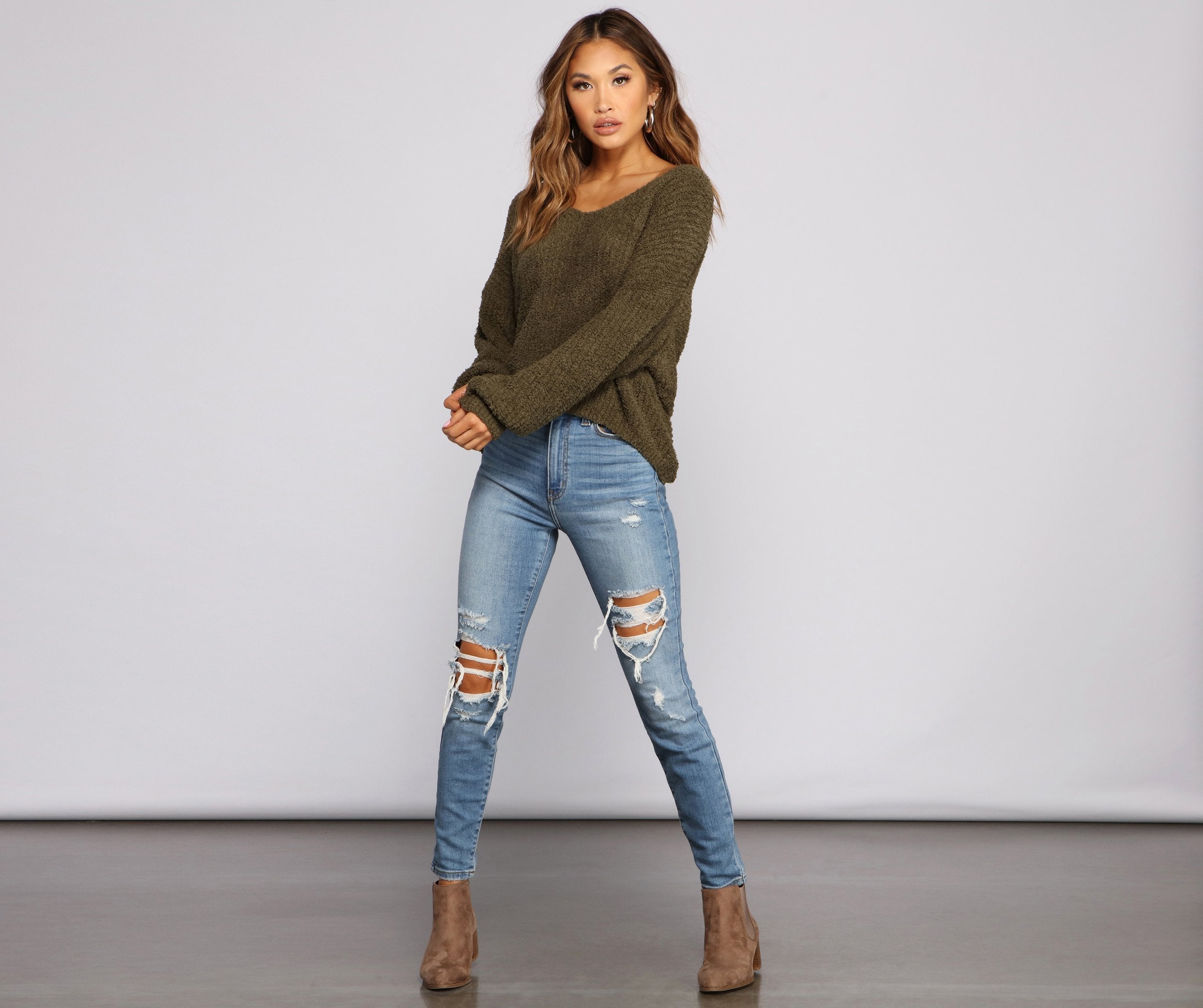 Cozy On Up Knot Back Sweater - Lady Occasions