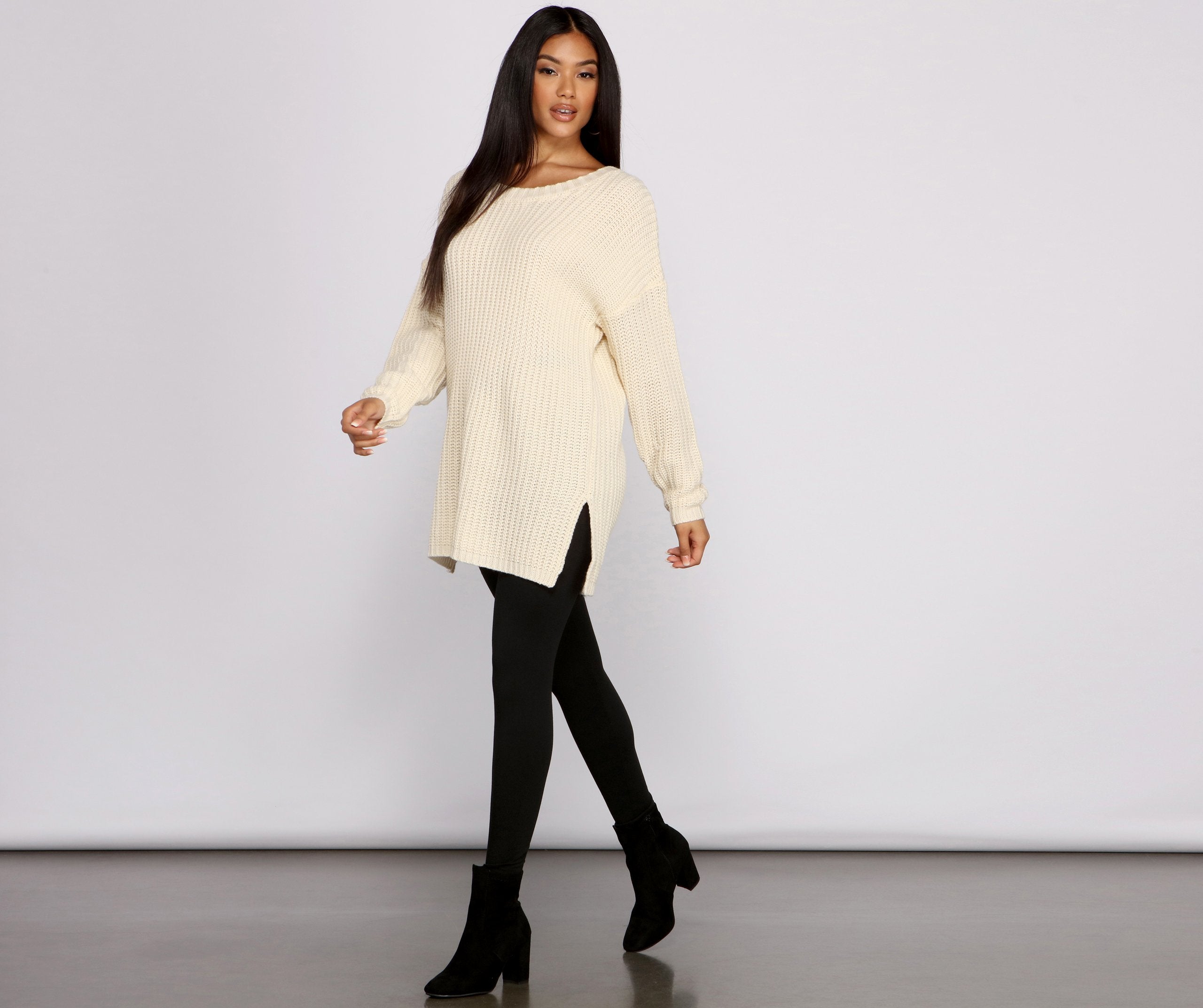 Cozy Knit Long Sleeve Tunic - Lady Occasions