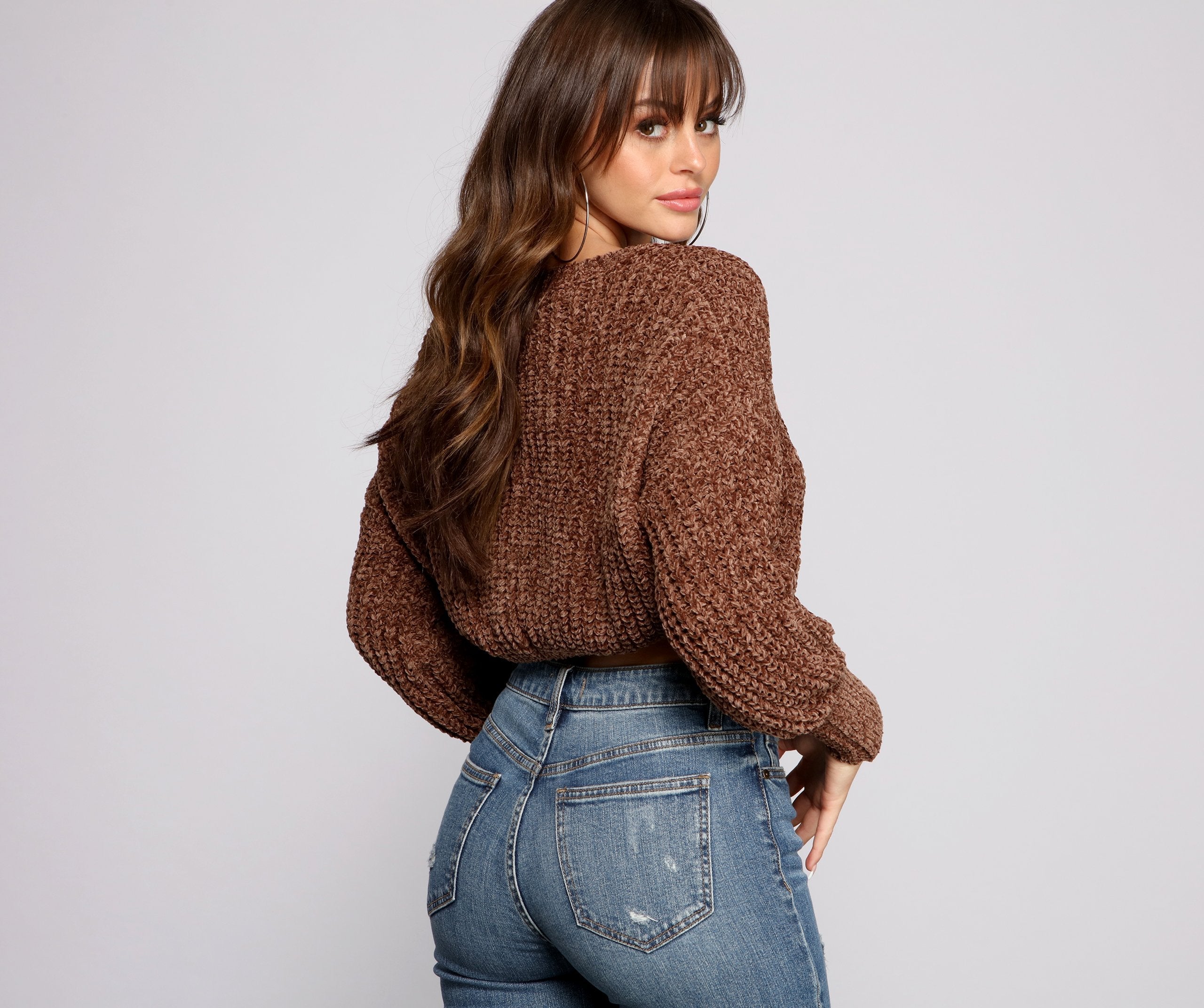 Cozy Chenille Cropped Sweater - Lady Occasions