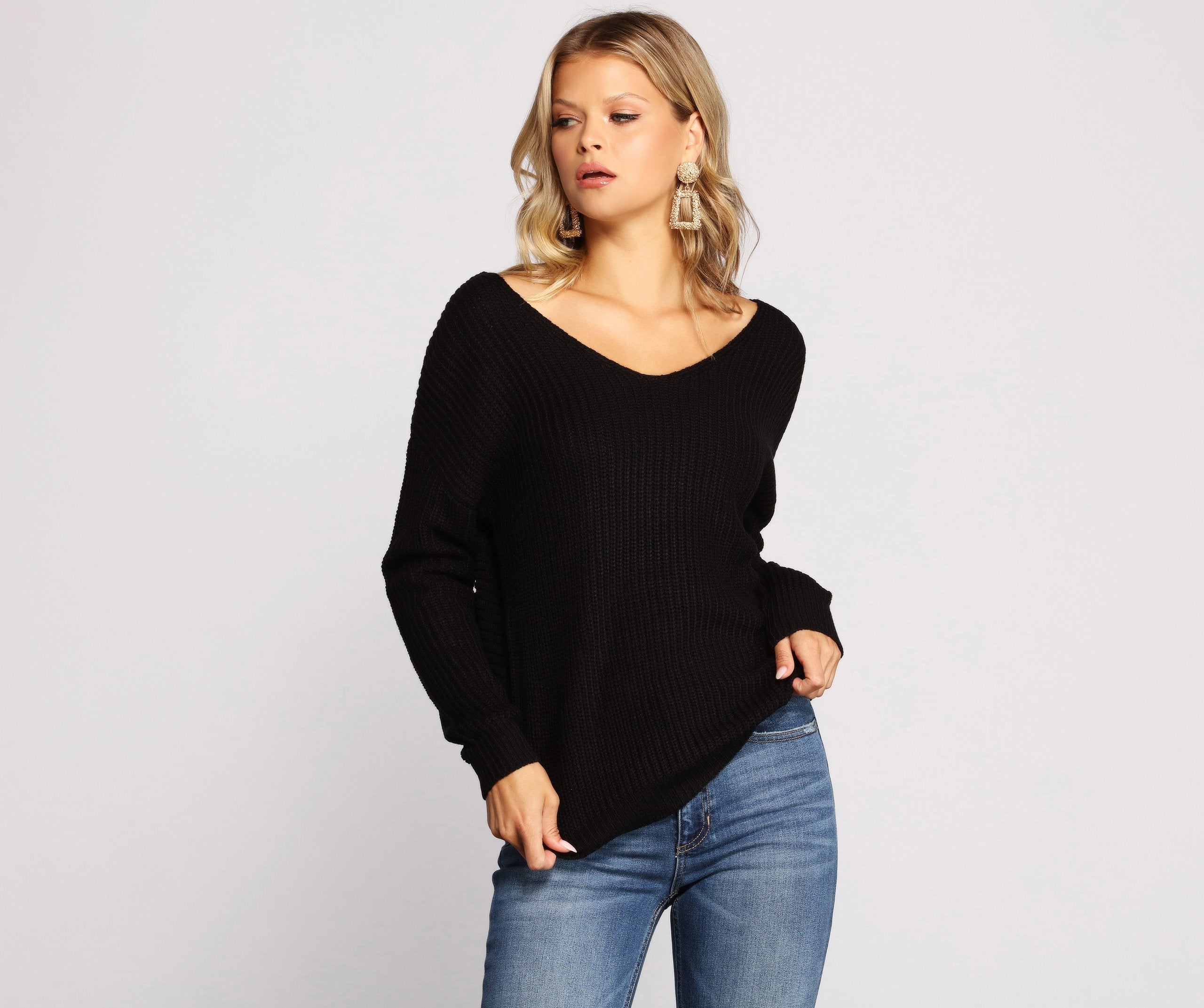 Trendy Knot Back V Neck Sweater - Lady Occasions