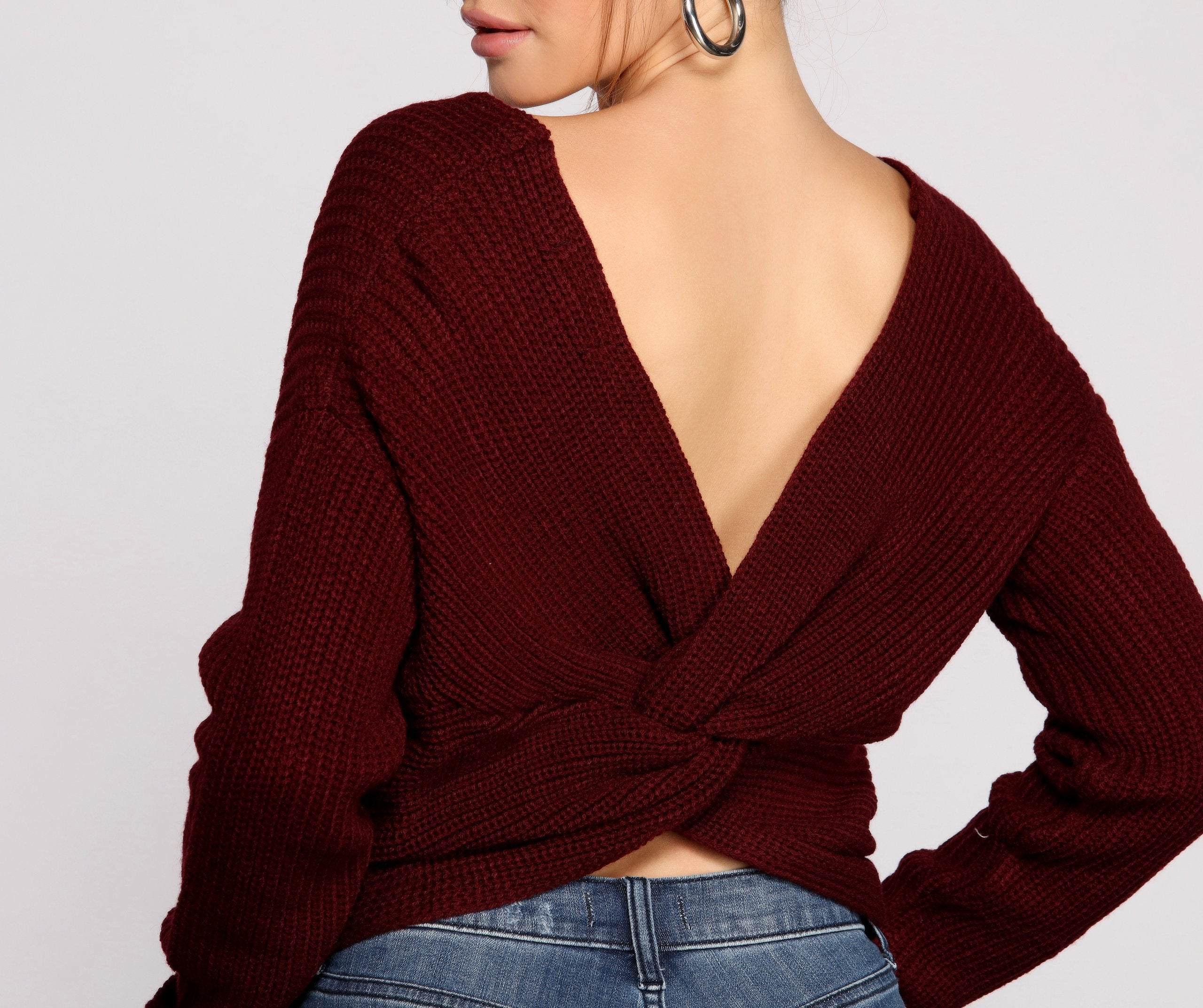 Trendy Knot Back V Neck Sweater - Lady Occasions