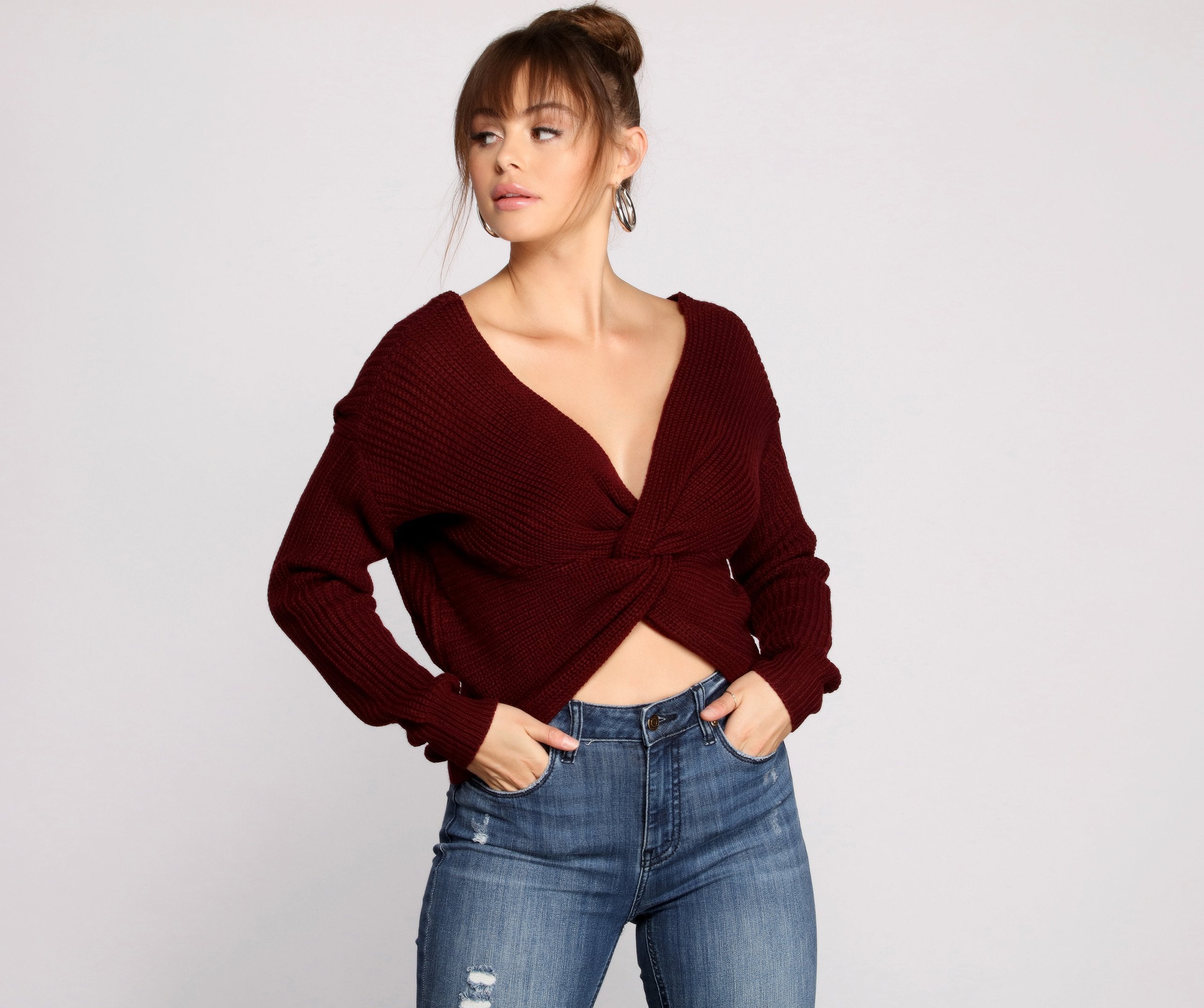 Trendy Knot Back V Neck Sweater - Lady Occasions