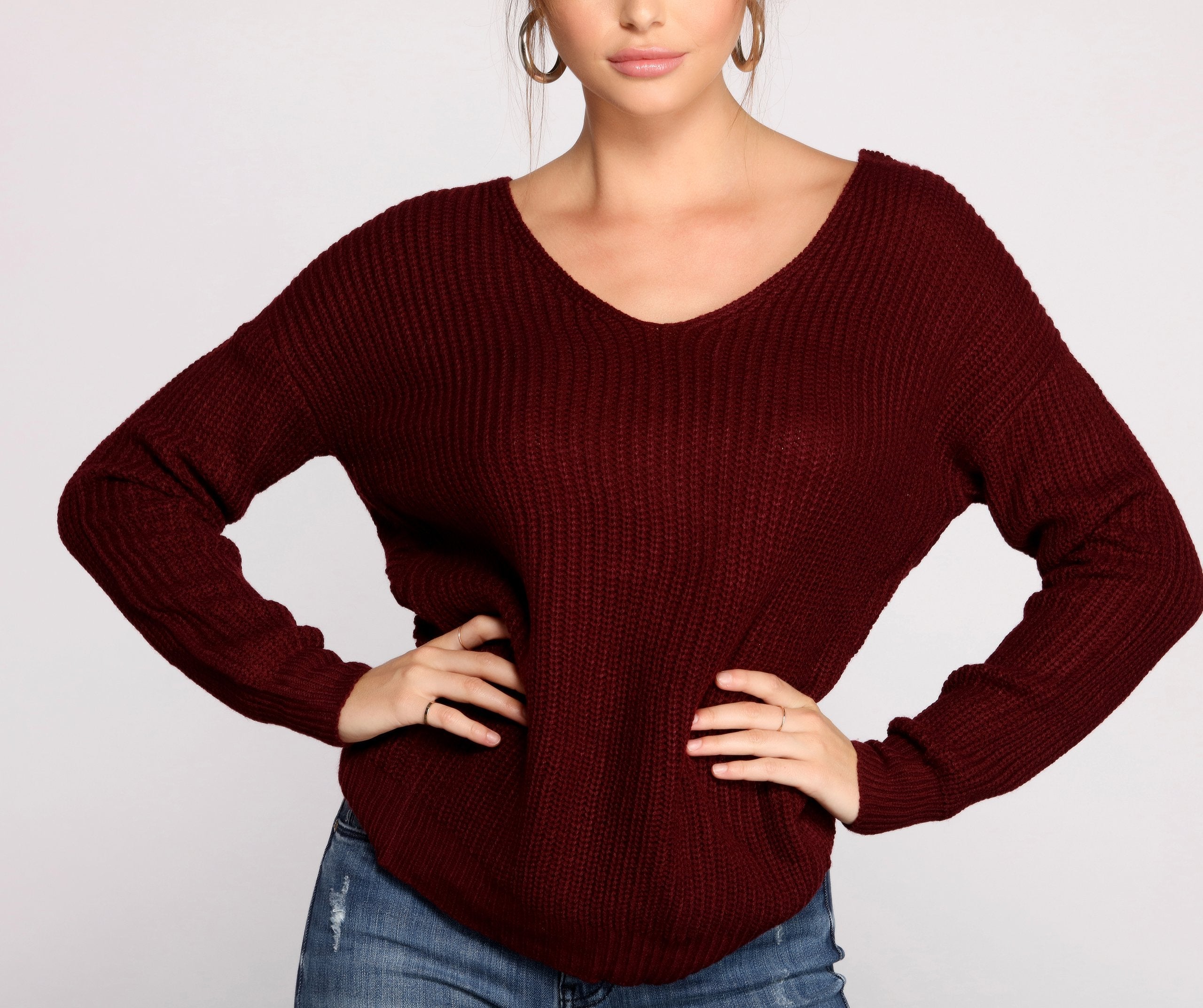 Trendy Knot Back V Neck Sweater - Lady Occasions