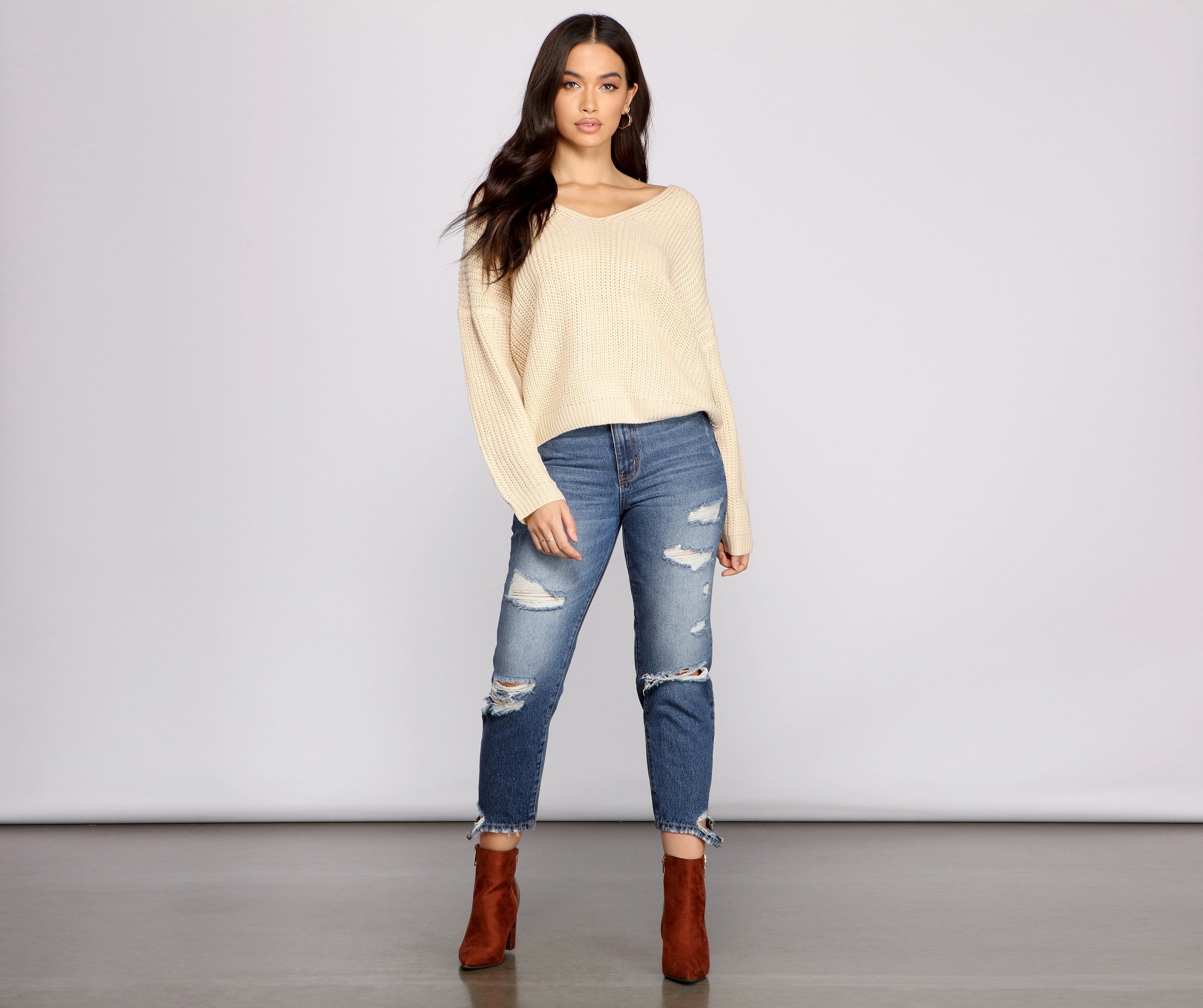 Lattice Back Oversized Pullover Sweater - Lady Occasions