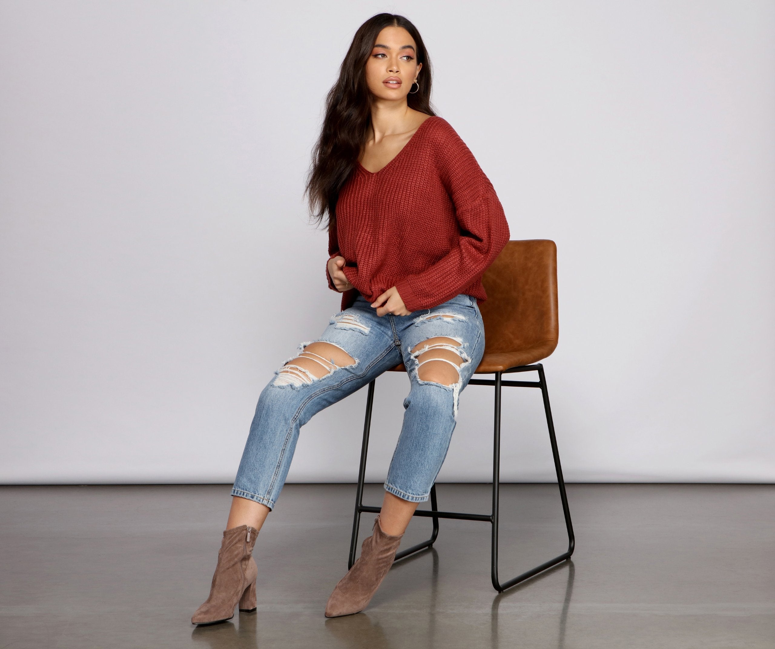 Lattice Back Oversized Pullover Sweater - Lady Occasions