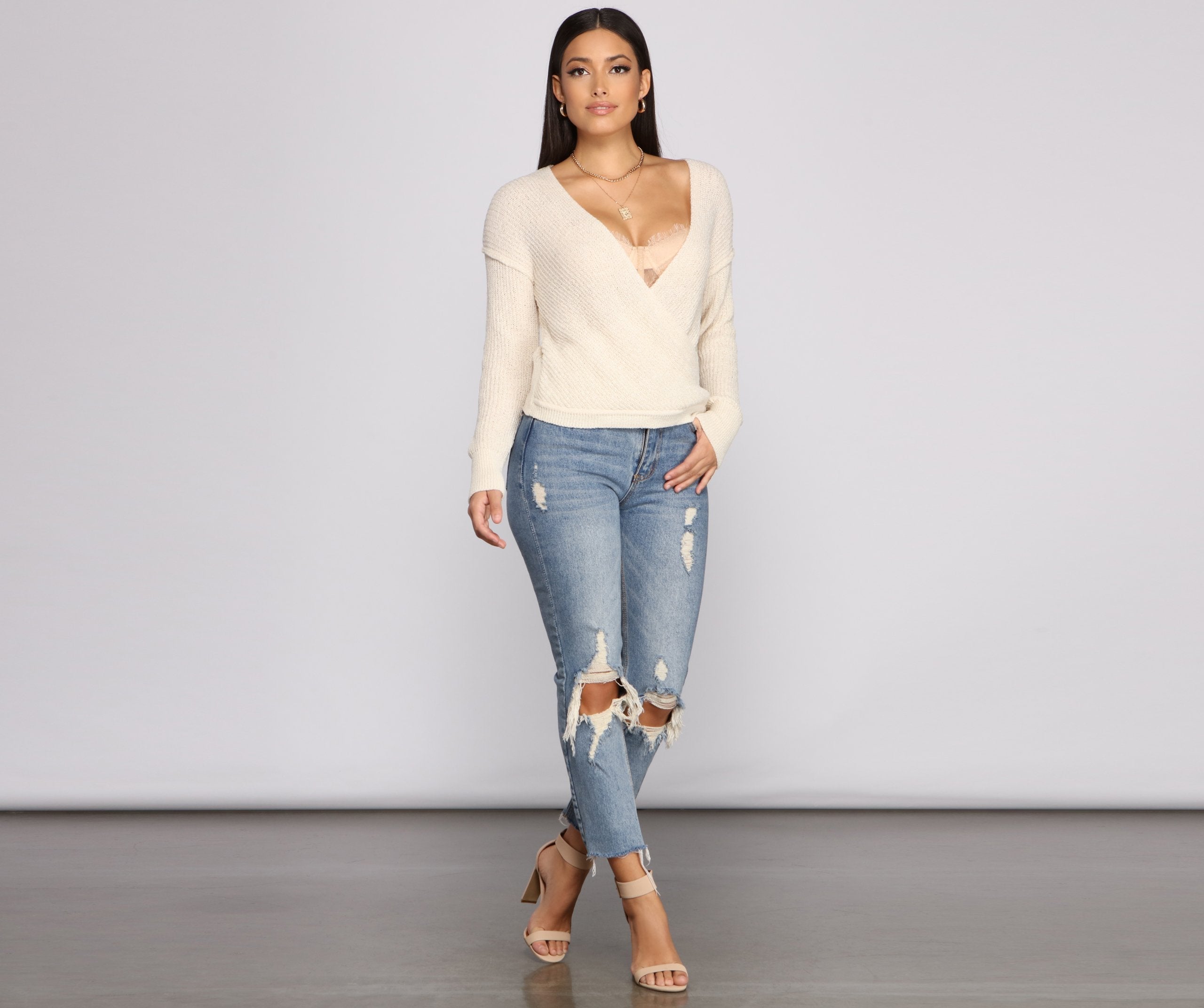 Wrapped In Basics Surplice Sweater - Lady Occasions