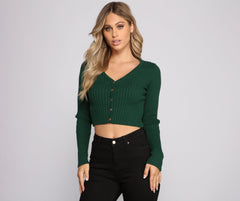 Ribbed Knit Cropped Button-Down Cardigan - Lady Occasions