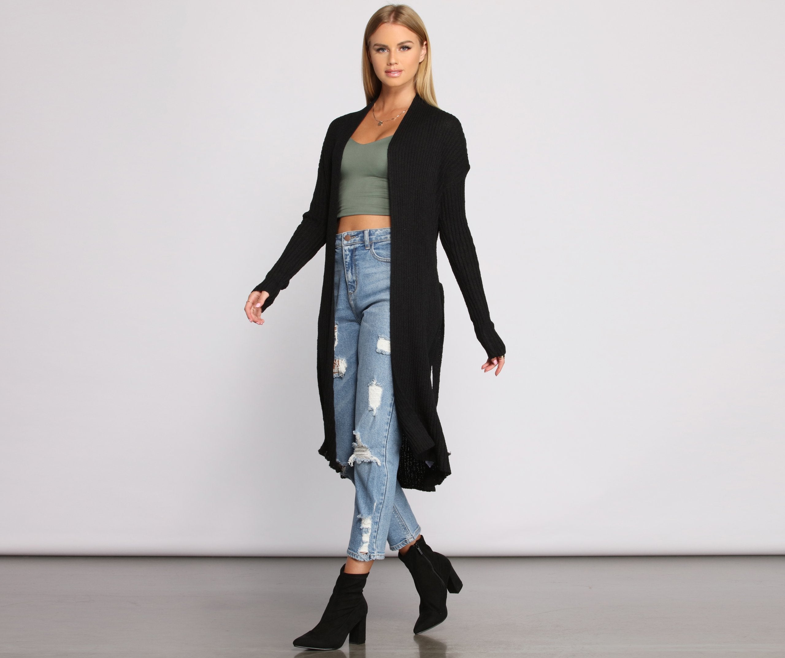 The Every Day Ribbed Tie Waist Cardigan - Lady Occasions