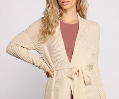 The Every Day Ribbed Tie Waist Cardigan - Lady Occasions