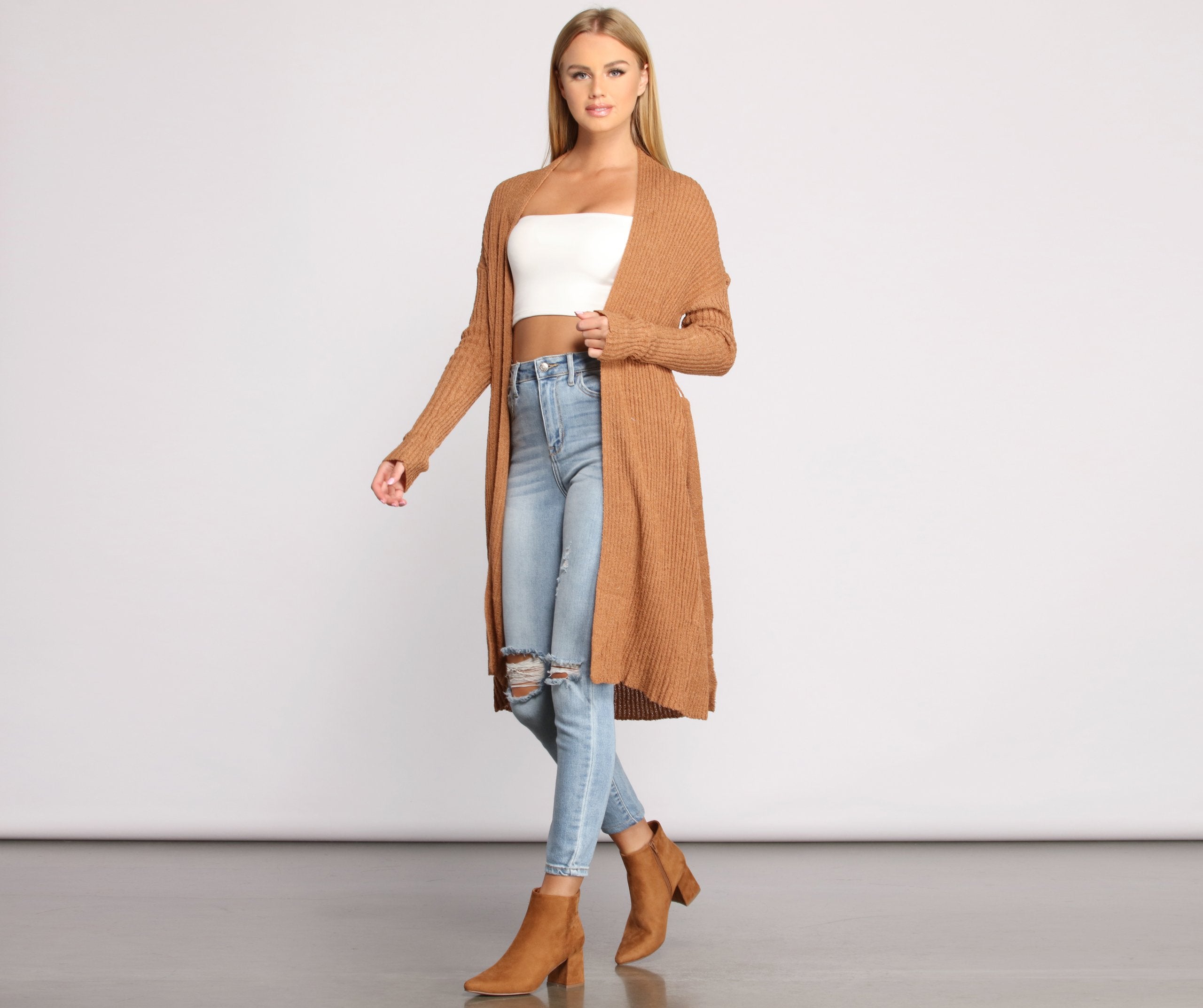 The Every Day Ribbed Tie Waist Cardigan - Lady Occasions