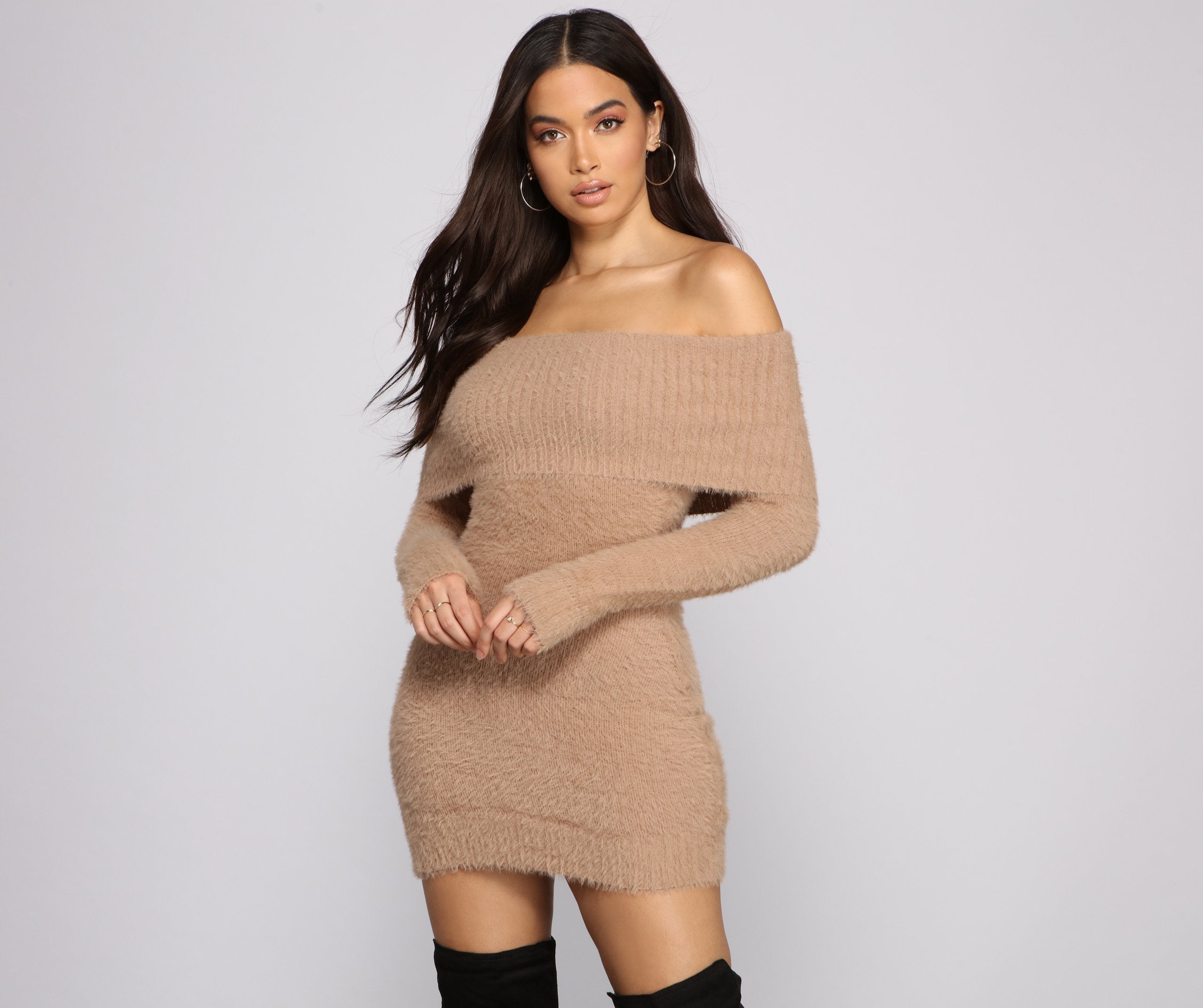 Major Babe Off The Shoulder Sweater Dress - Lady Occasions