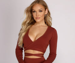Keeping Knit Casual Wrap Crop Top - Lady Occasions