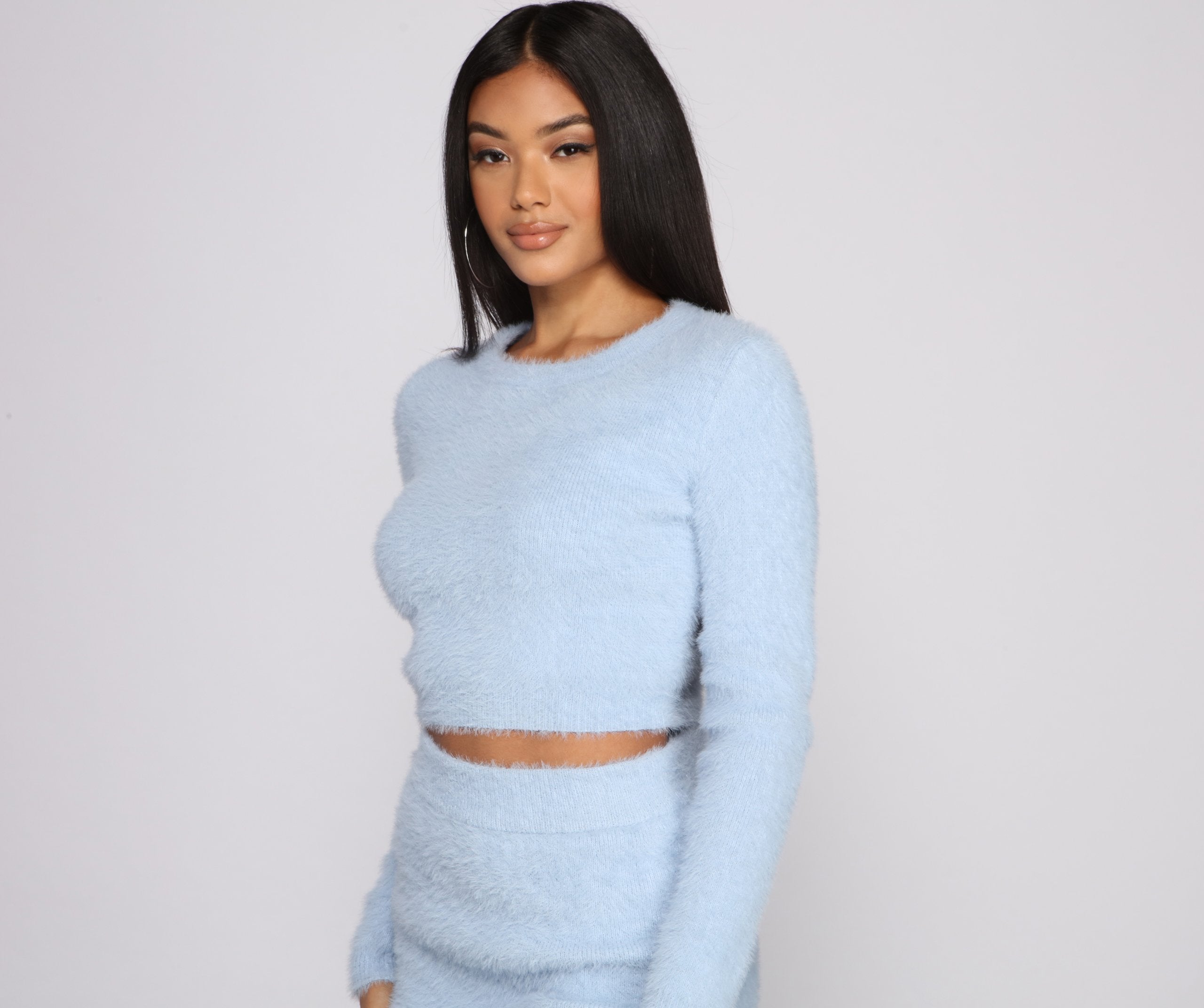 Eyelash Knit Crew Neck Crop Top - Lady Occasions