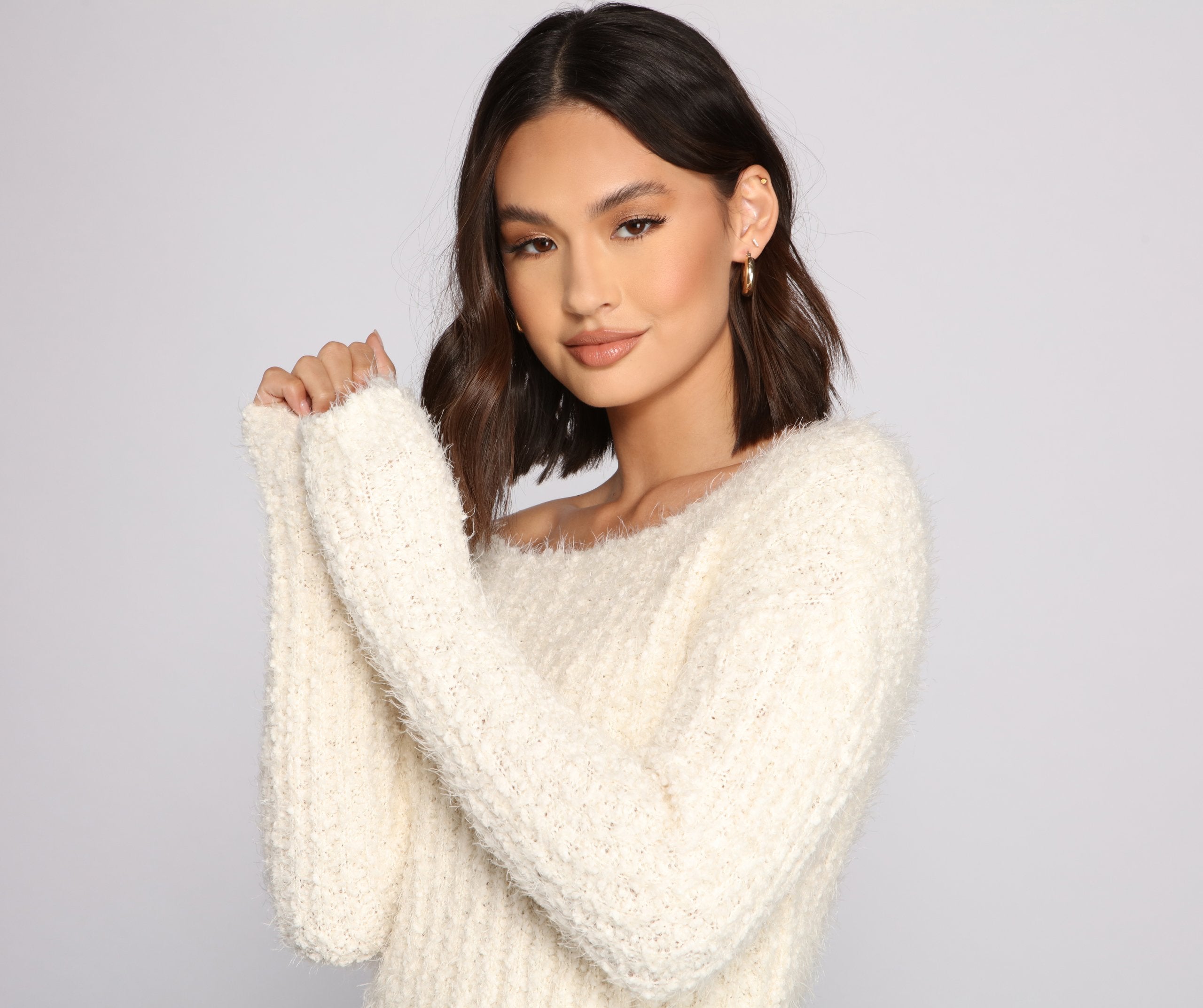 Cozy Cropped Popcorn Knit Sweater - Lady Occasions