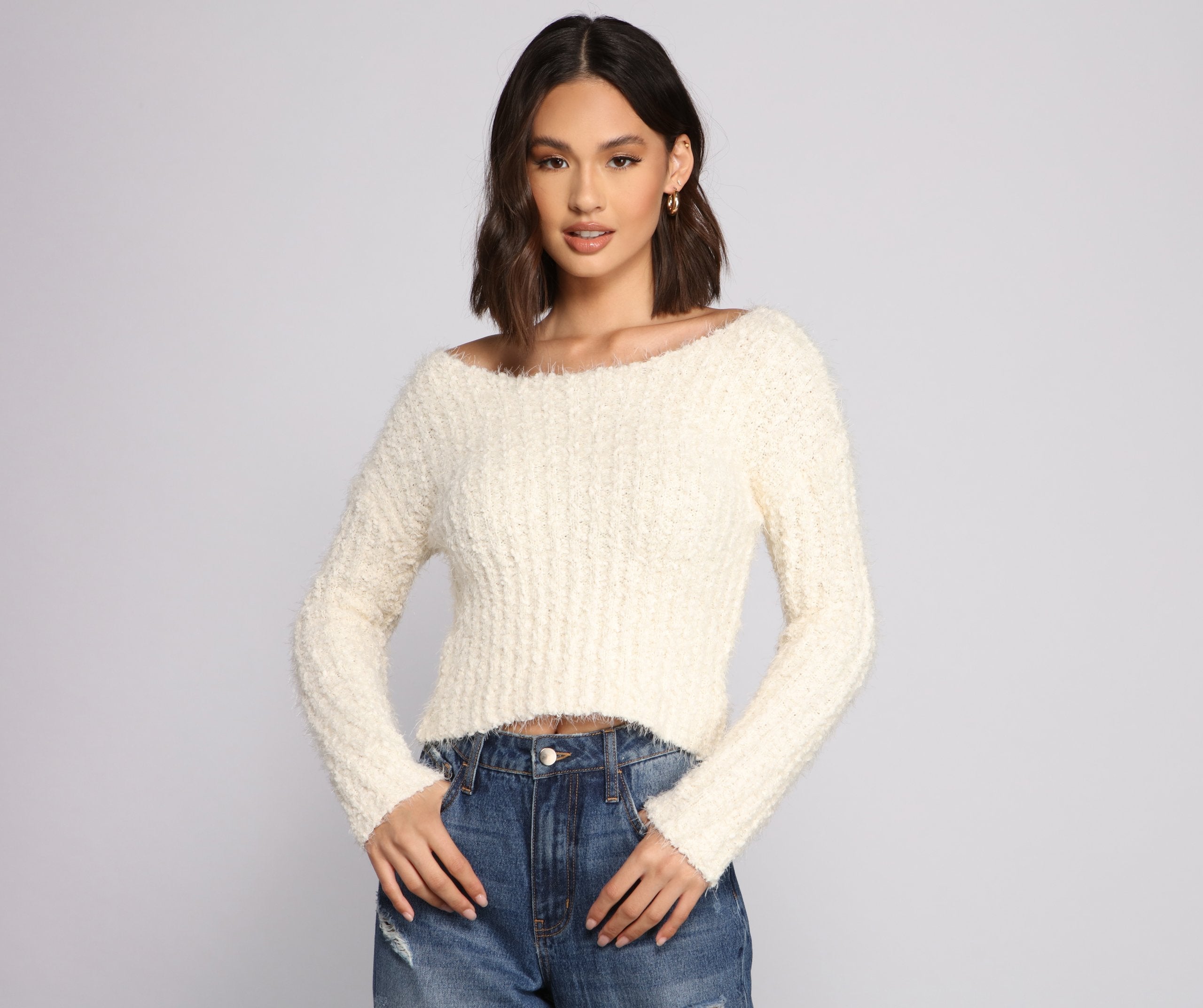 Cozy Cropped Popcorn Knit Sweater - Lady Occasions