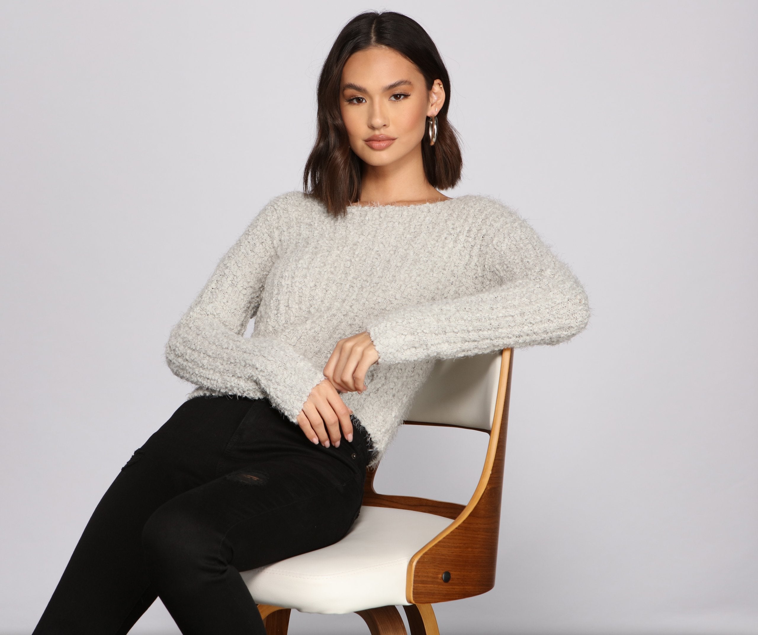 Cozy Cropped Popcorn Knit Sweater - Lady Occasions