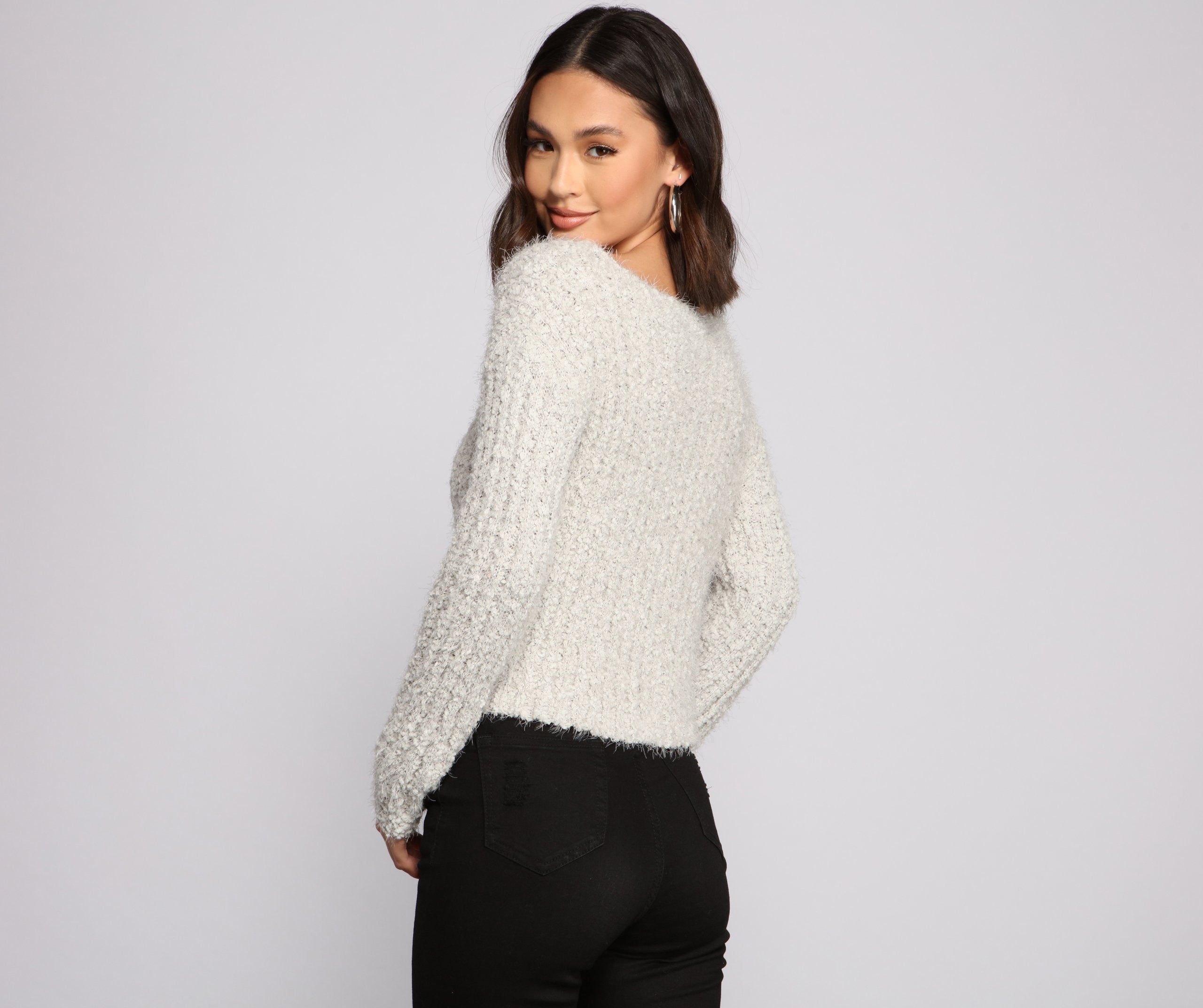 Cozy Cropped Popcorn Knit Sweater - Lady Occasions