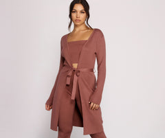 Keeping Knit Casual Tie Waist Duster - Lady Occasions