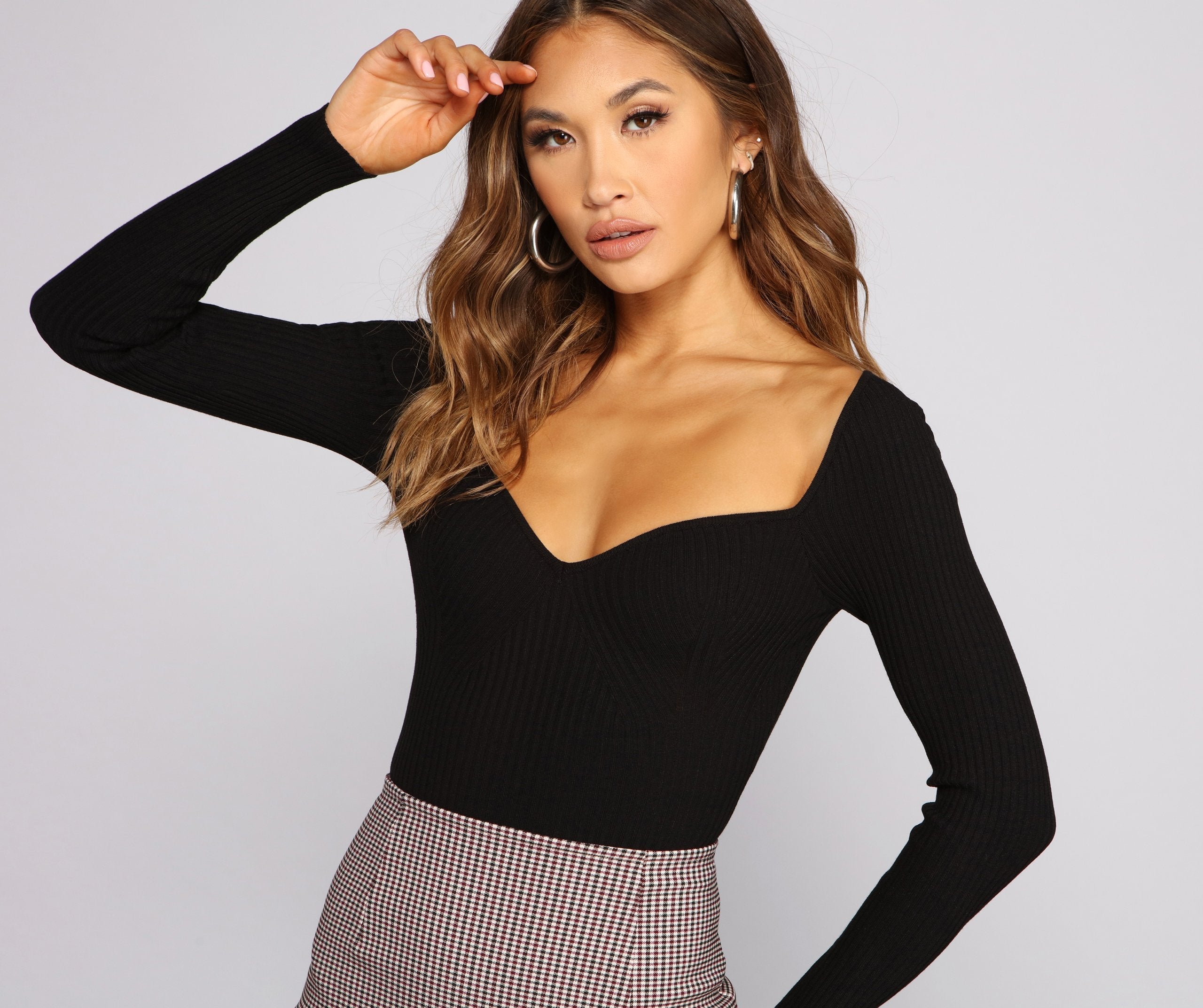 Ribbed Knit Long Sleeve Bodysuit - Lady Occasions