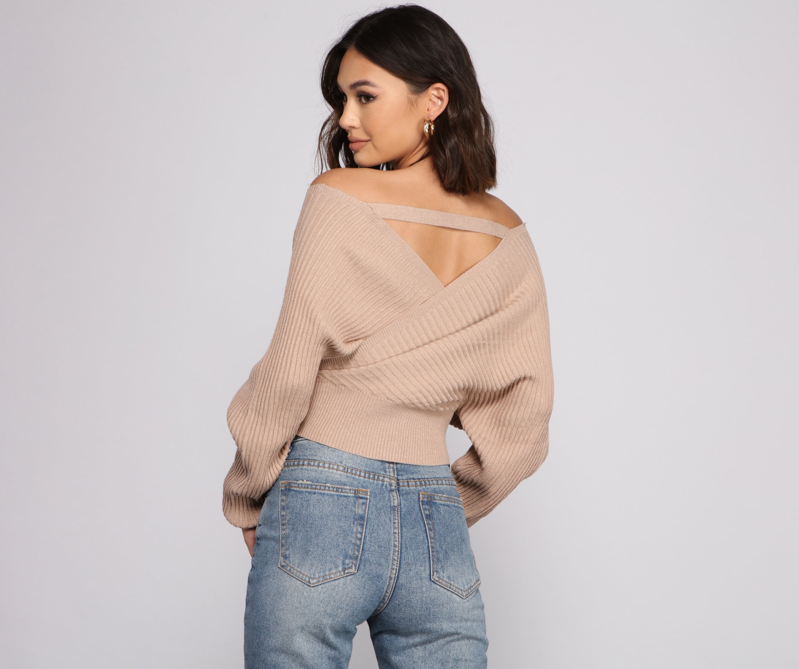 Glitter And Gleam Ribbed Knit Sweater - Lady Occasions