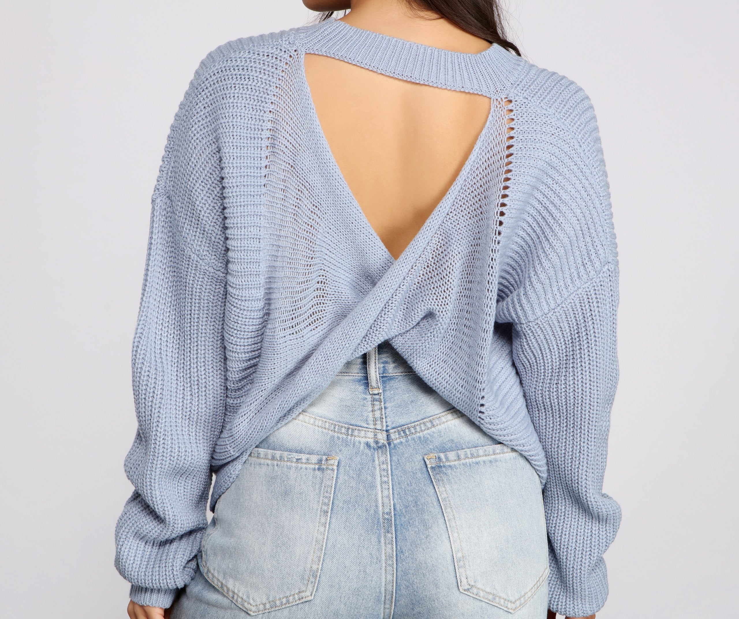 Twist and Stun Open Back Sweater - Lady Occasions