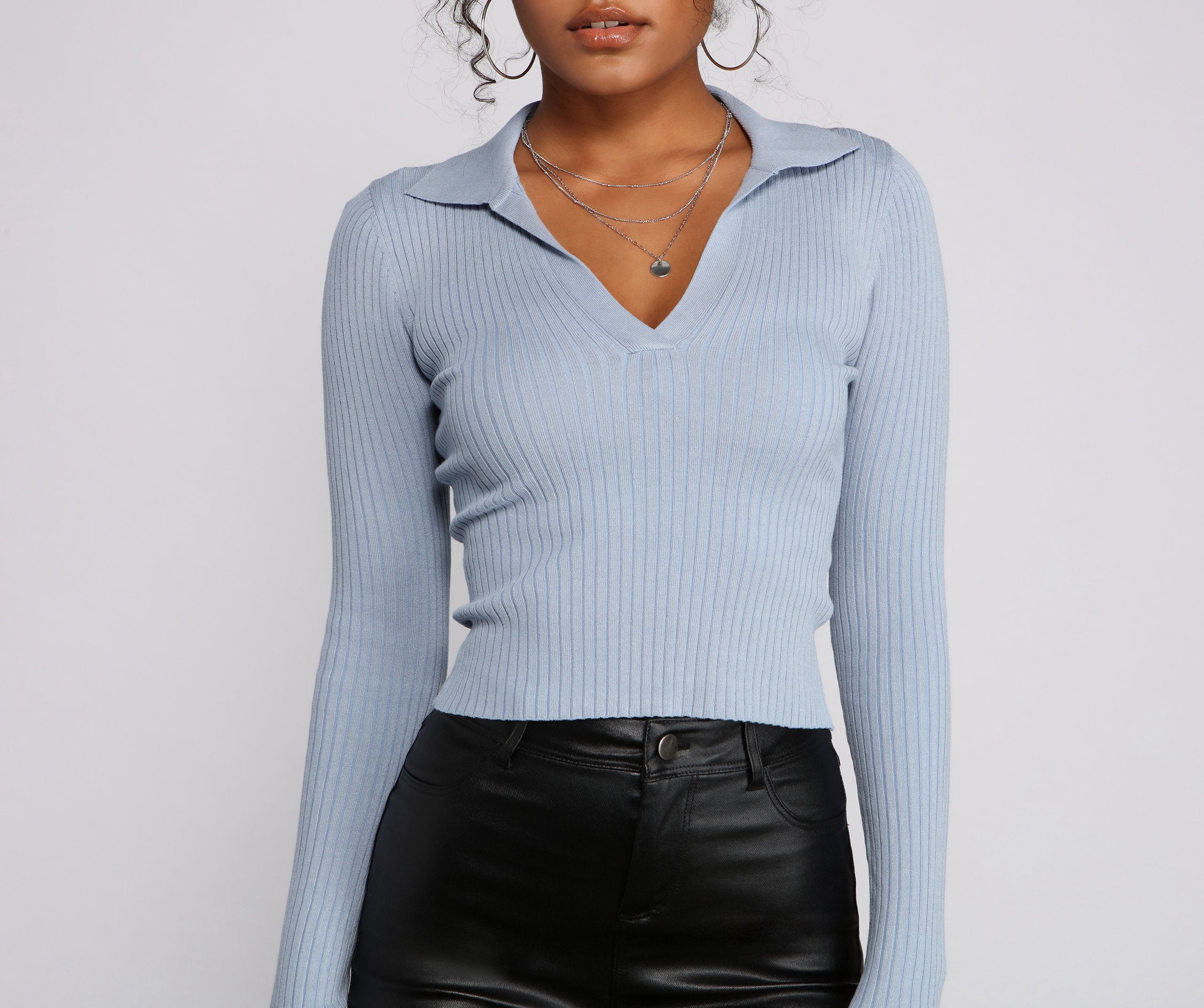 Collared and Chic Ribbed Top - Lady Occasions