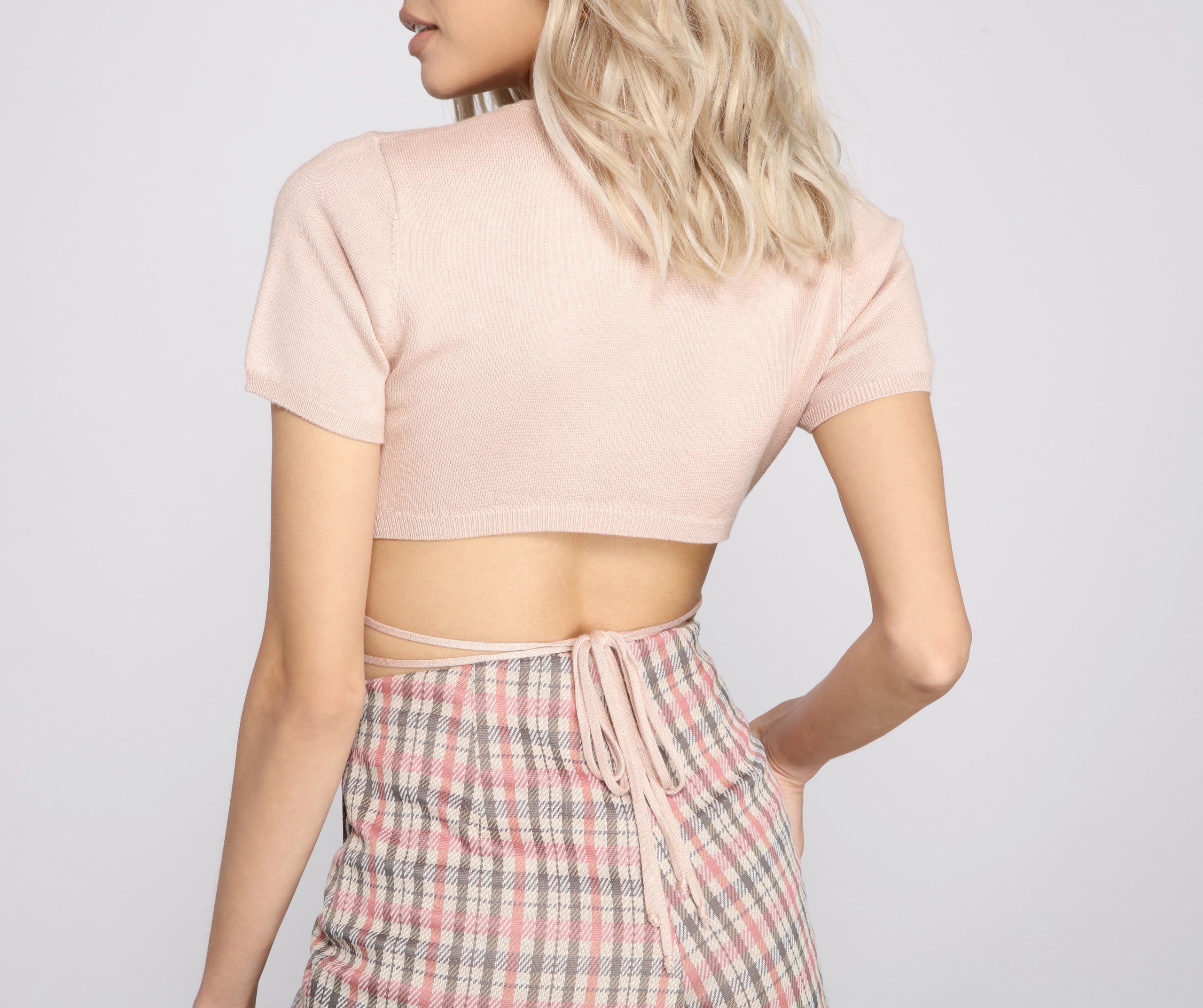 Open Back Crew Neck Crop Top - Lady Occasions