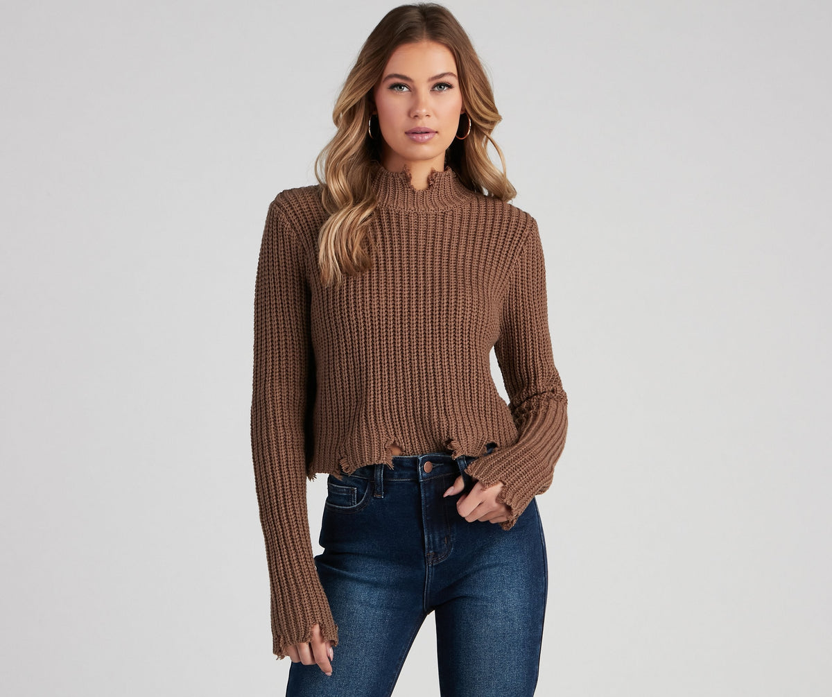 Major Destruction Cropped Knit Sweater - Lady Occasions