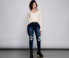 Cute And Cozy Cable Knit Cropped Sweater - Lady Occasions