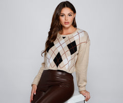 Seasons Change Argyle Crop Sweater - Lady Occasions