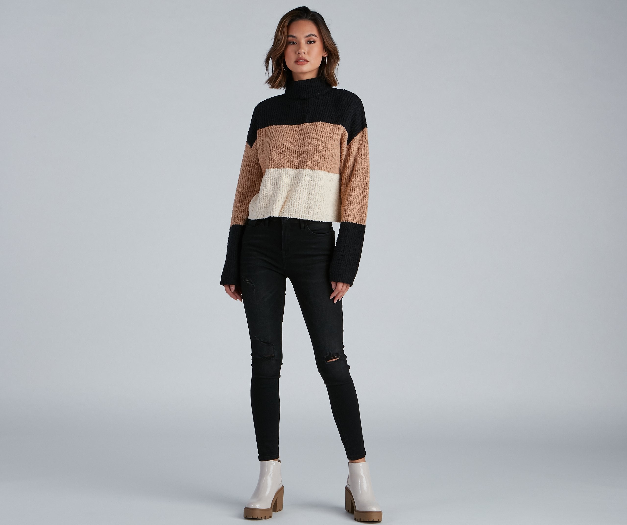 Cozy Color Block Waffle Knit Sweater - Lady Occasions