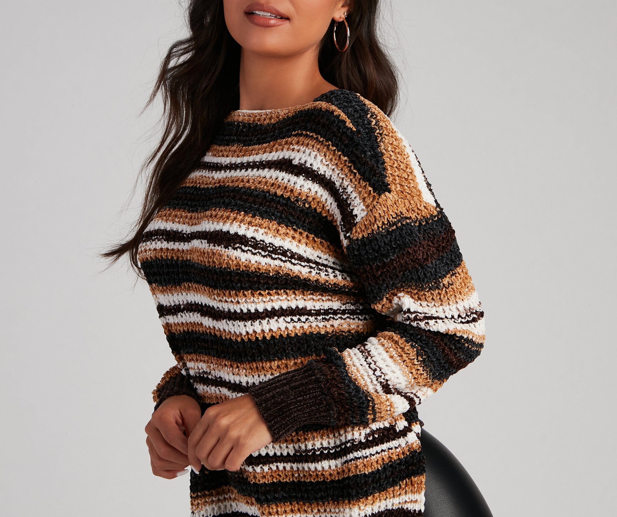 Chill Days Chenille Striped Sweater - Lady Occasions