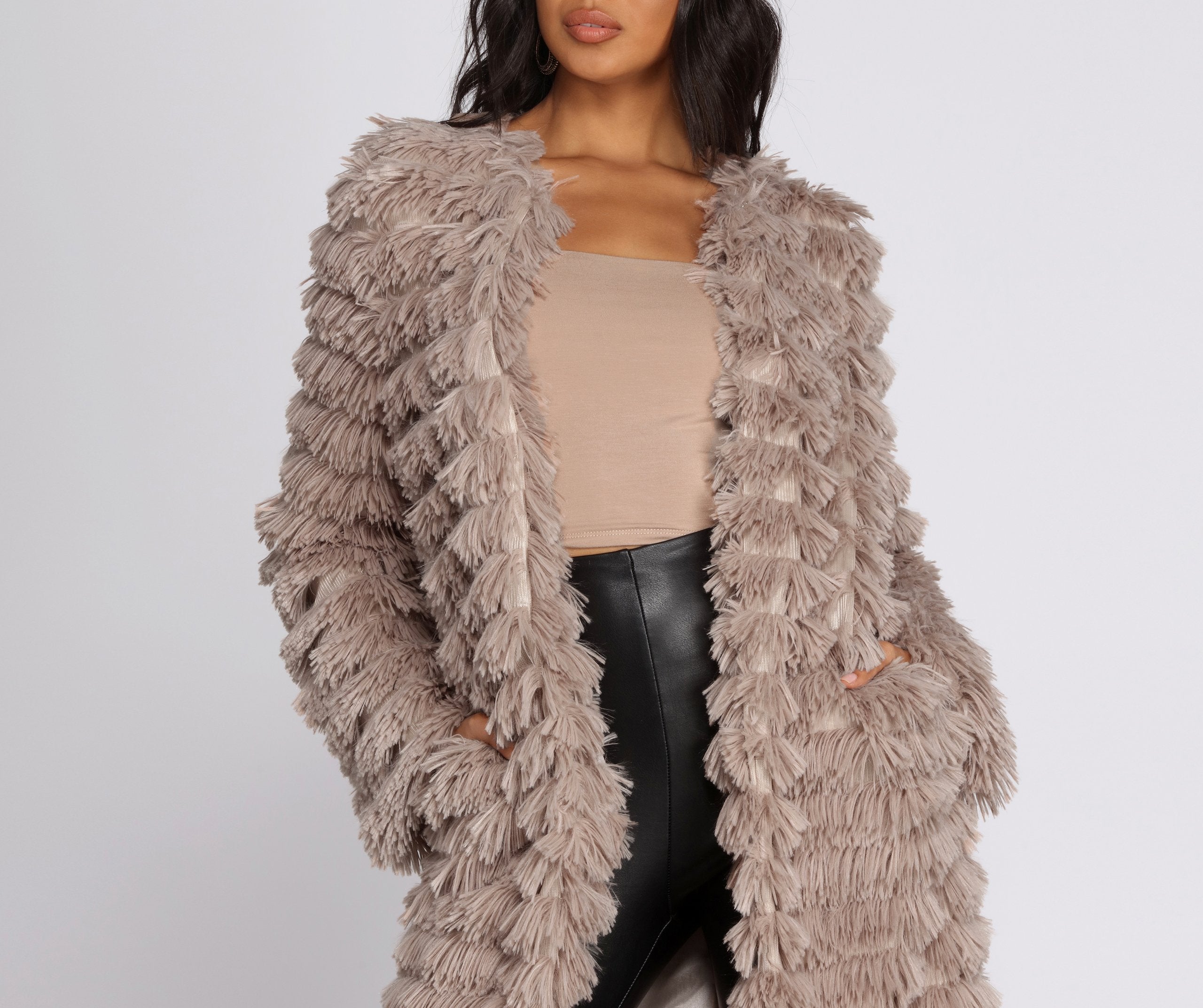 Long Line Fringe Coat - Lady Occasions