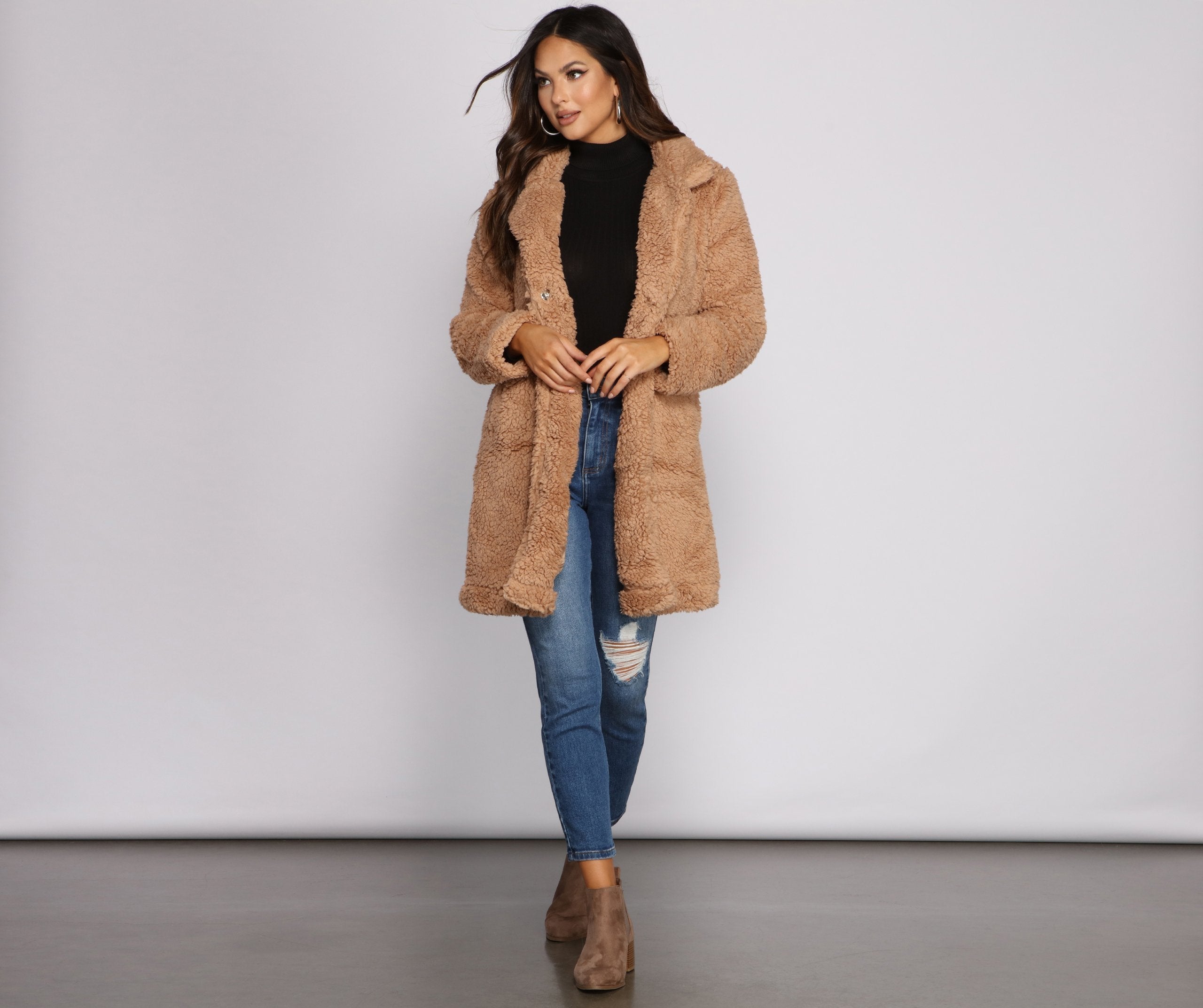 Faux Fur Long Line Jacket - Lady Occasions